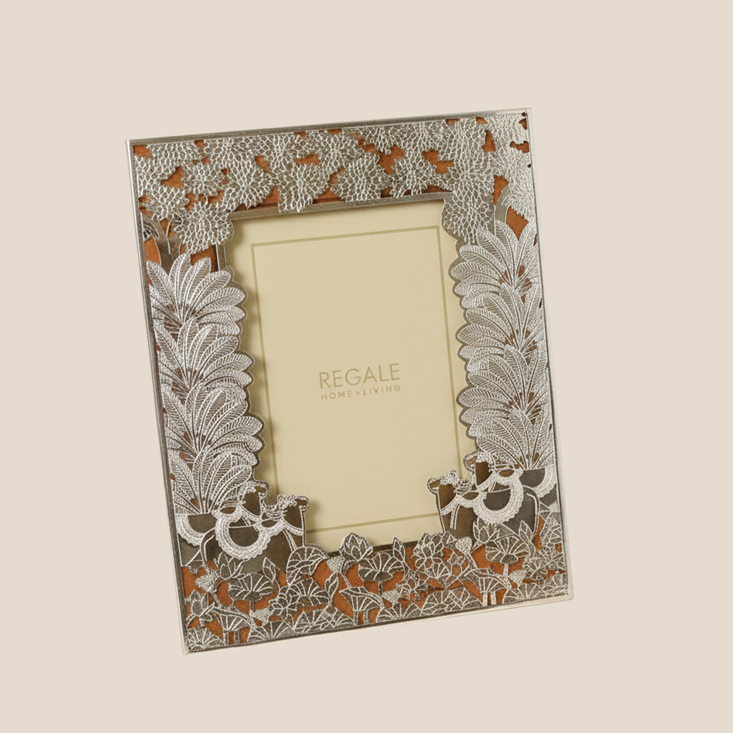 Silver-Plated Nandi Bull Brass Frame - Orange