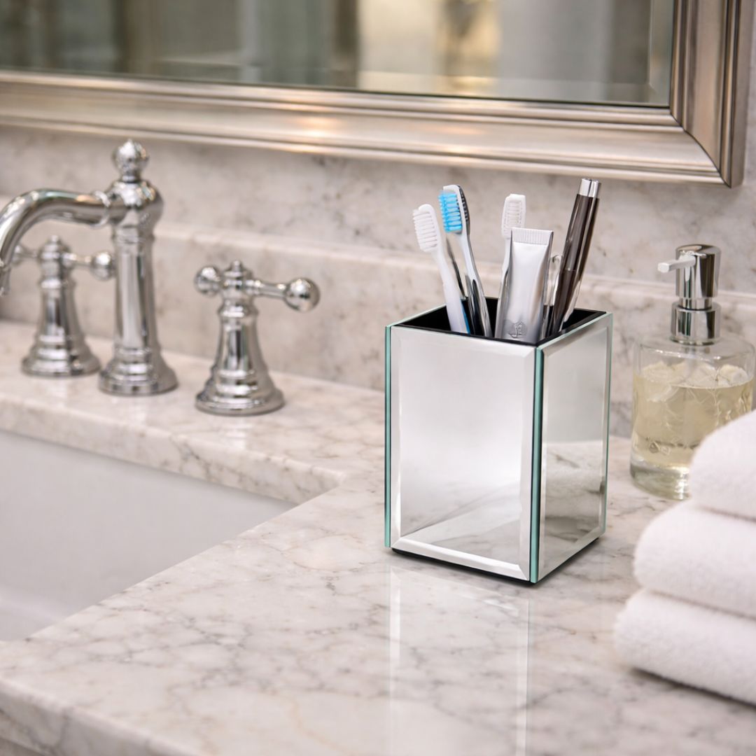 Luxe Clear Mirrored Tumbler & Dispenser Set