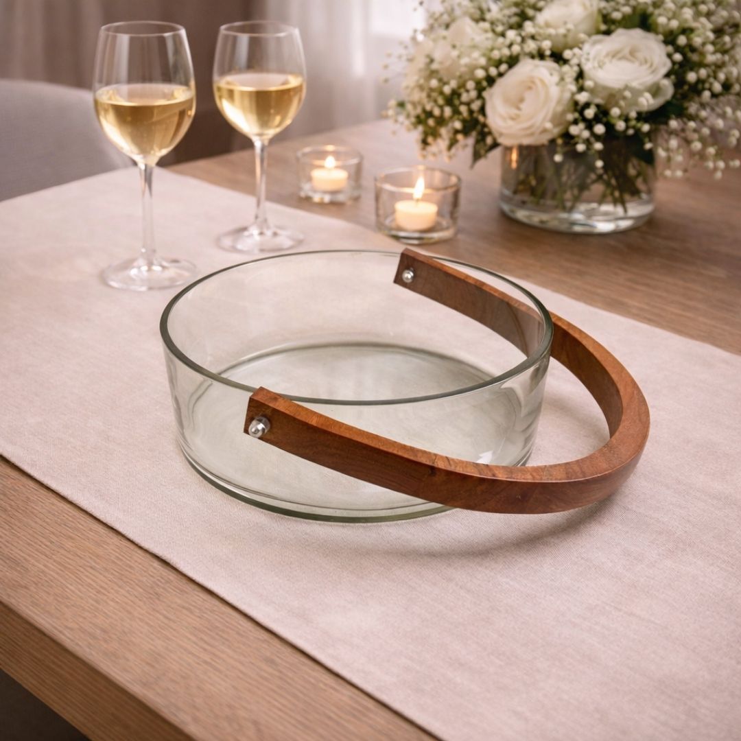 FUSION GLASS BOWL WITH WOODEN HANDLE