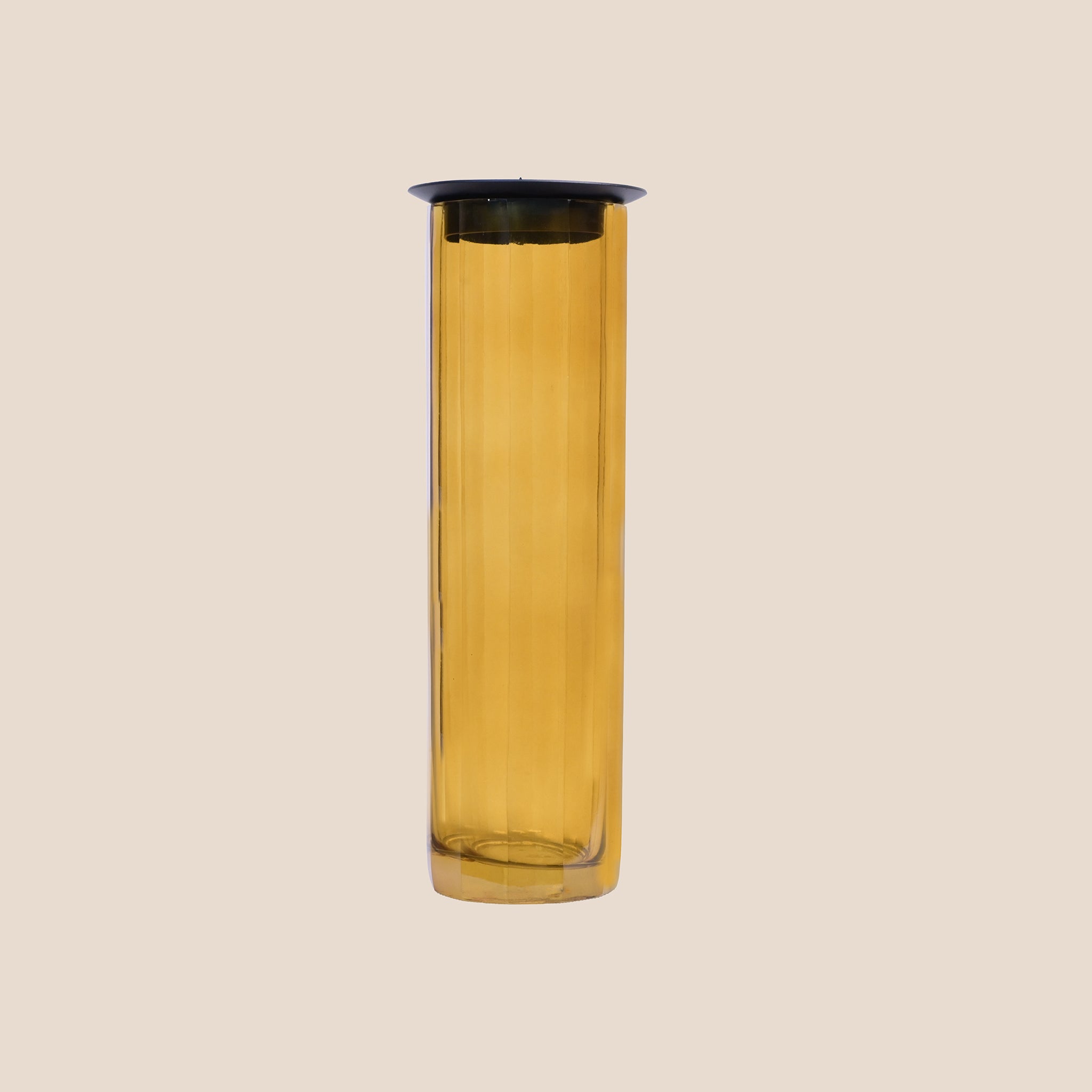 Fluted Prism candle Stand Pair - Amber