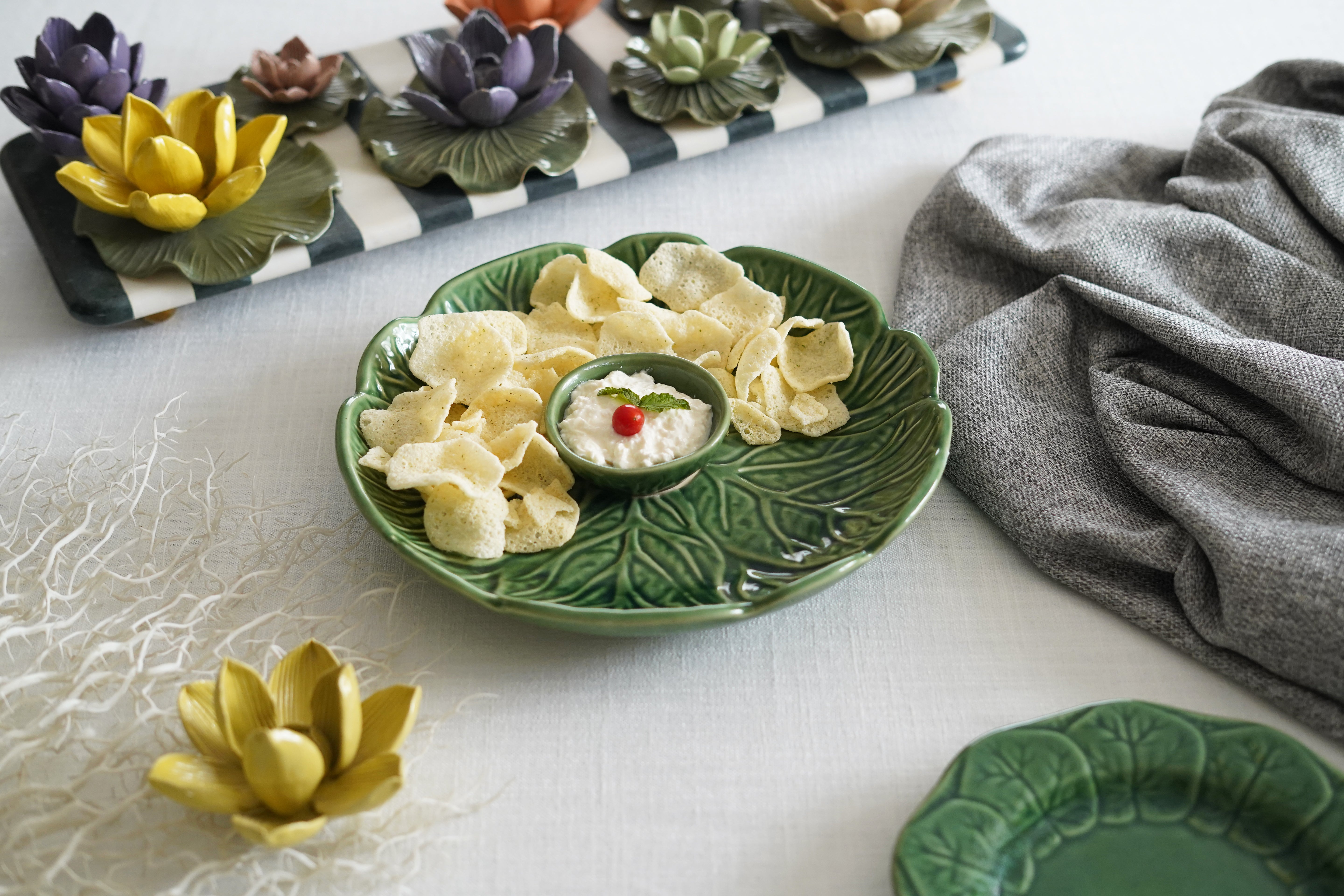 Sage Collection: Leaf Platter with Dip Bowl