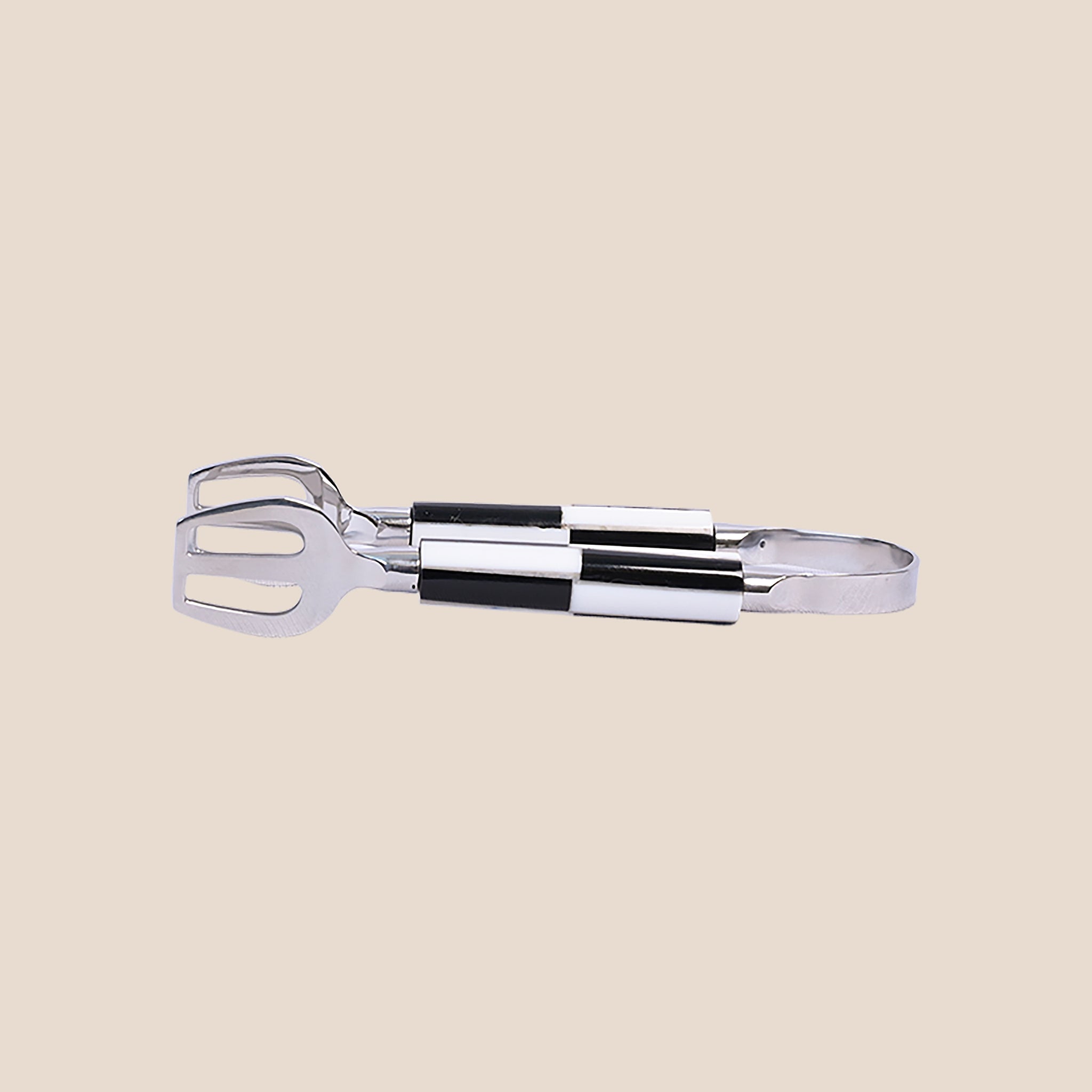 Monochrome Check Inlay Tongs Small - Nickel