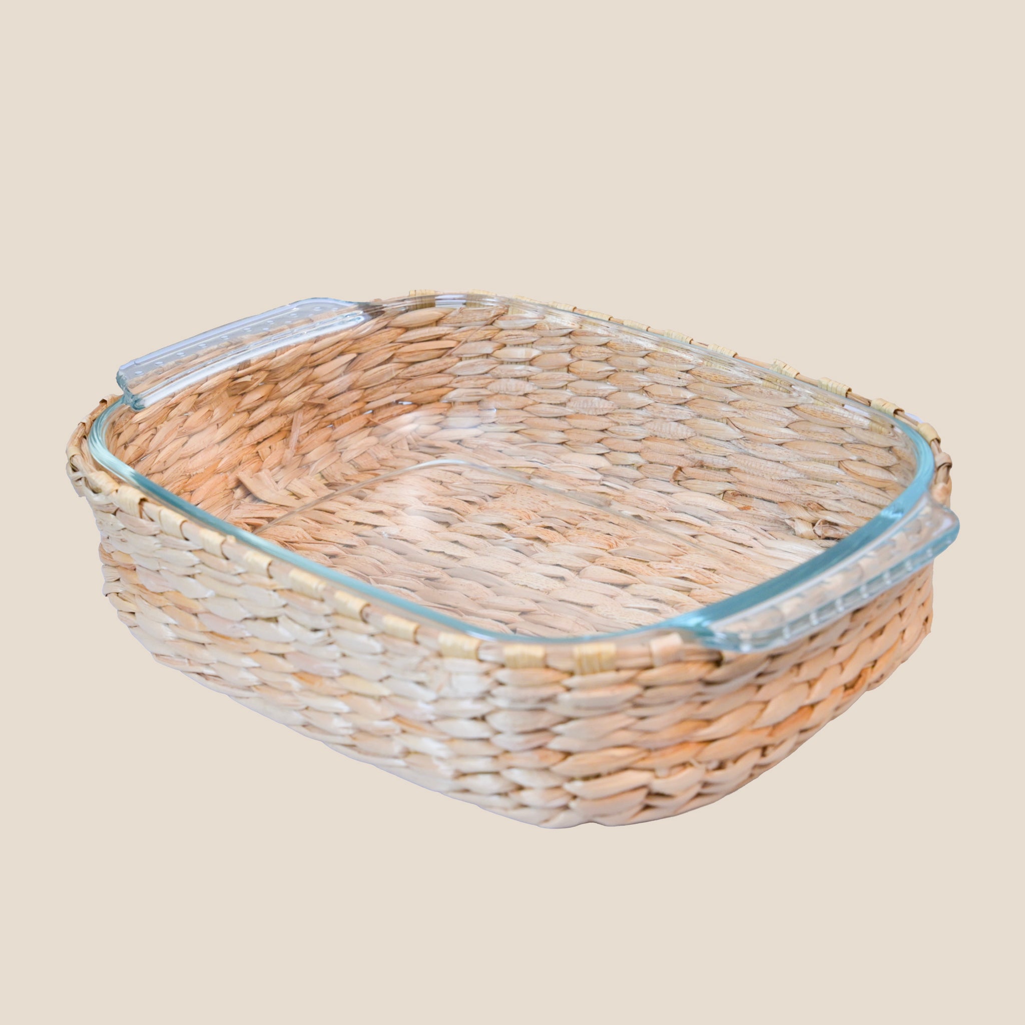 Borosilicate Glass & Cane Rectange Dish Large