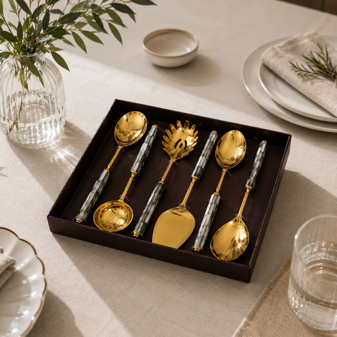 Mother of Pearl Serving Set - Gold