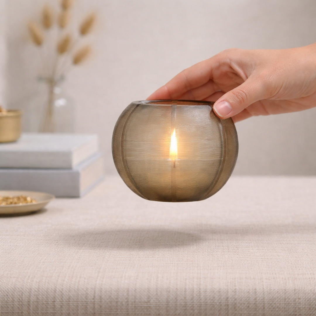 Smoky Amber Ribbed Glass Votive (Set of 2)