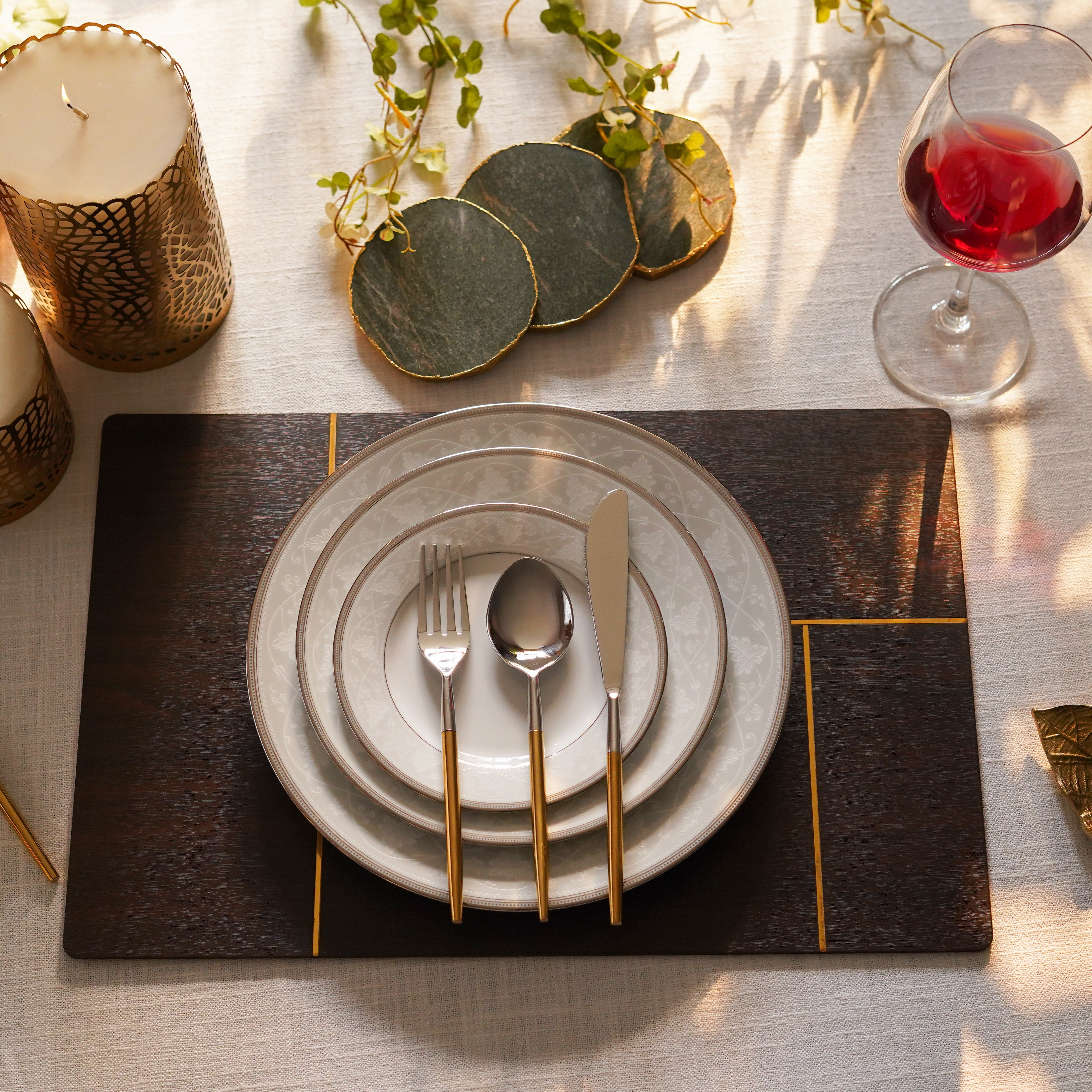 Walnut Gold Lines Table Mat - Set of 2
