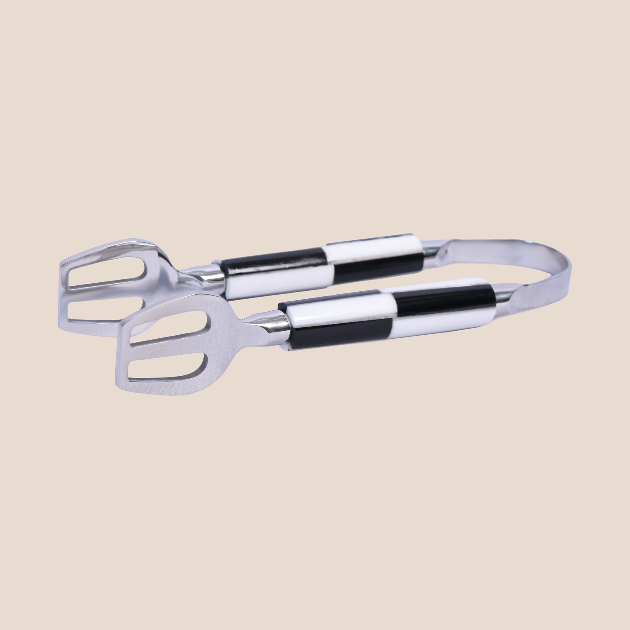 Monochrome Check Inlay Tongs Small - Nickel