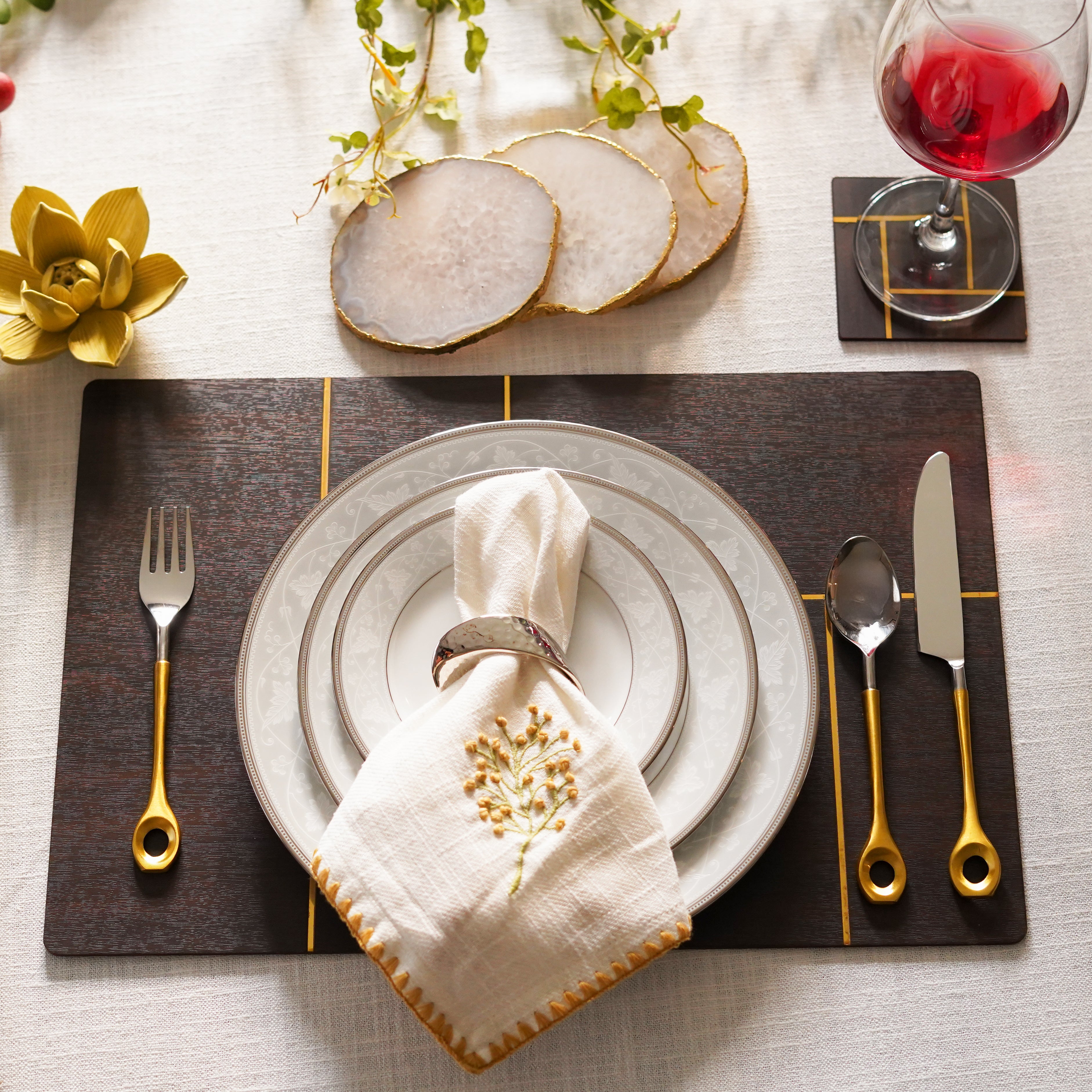 Walnut Gold Lines Coaster - Set of 4