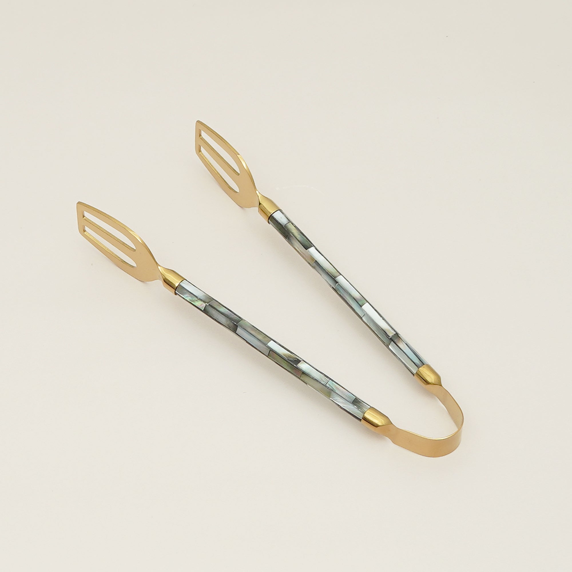Mother-of-Pearl Inlay Serving Tongs