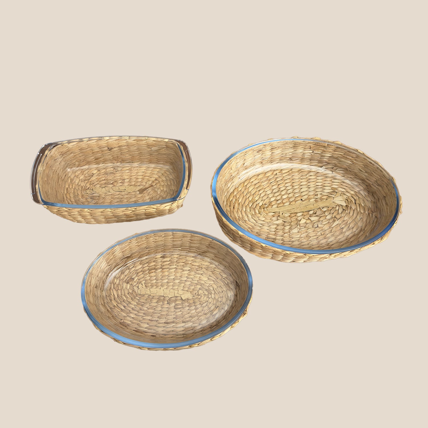 Borosilicate Glass & Cane Oval Dish Large