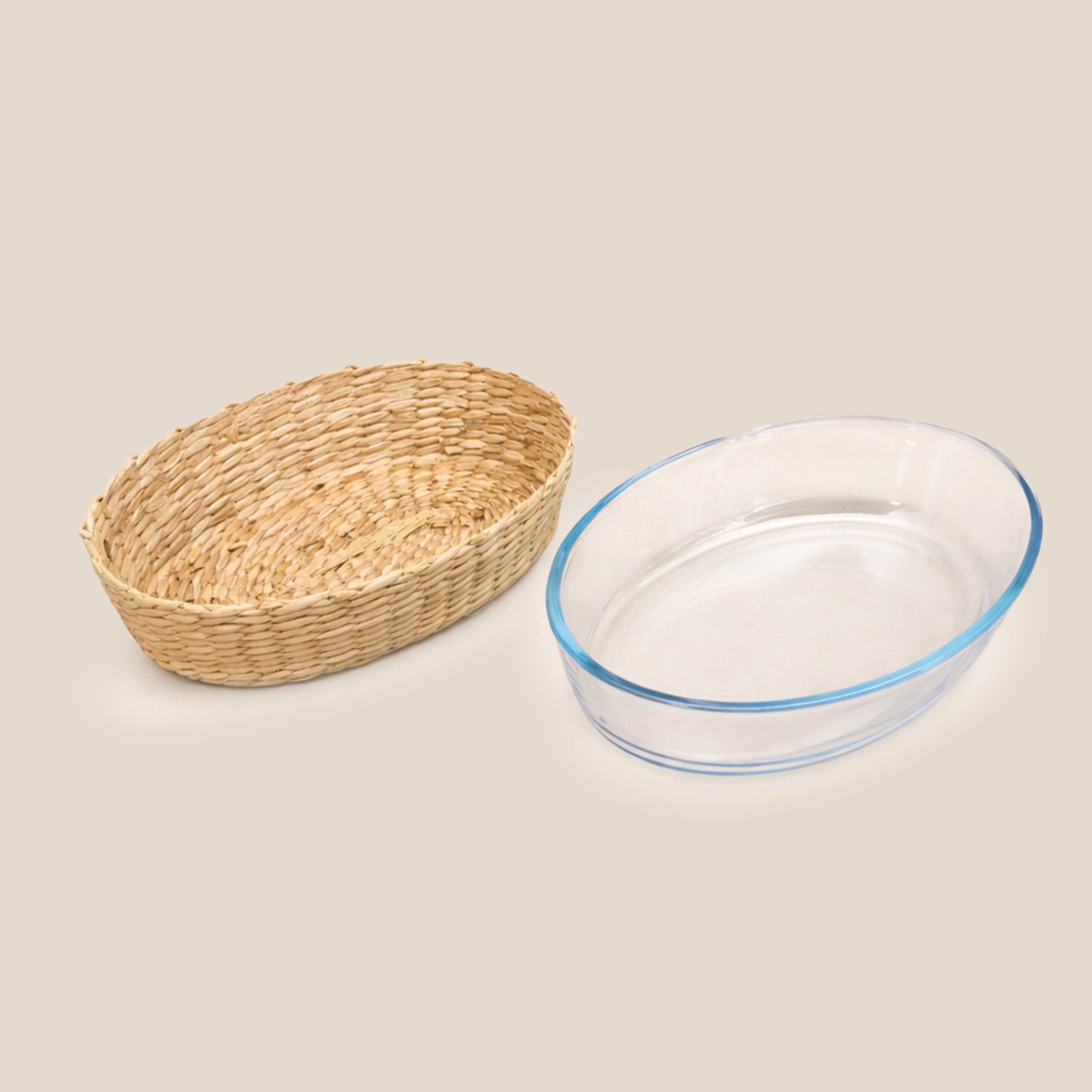 Borosilicate Glass & Cane Oval Dish Large