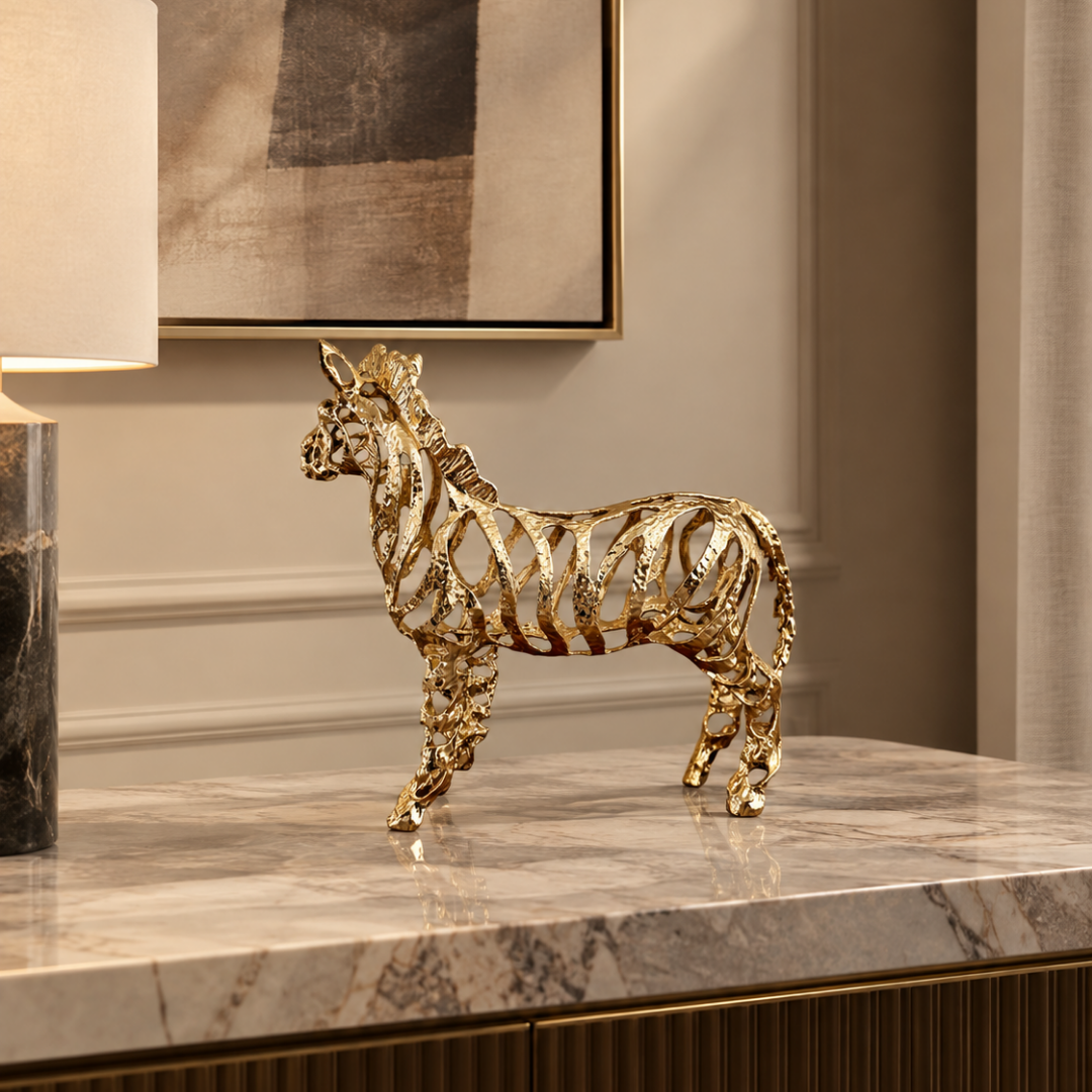 Gilded Stride Zebra Sculpture