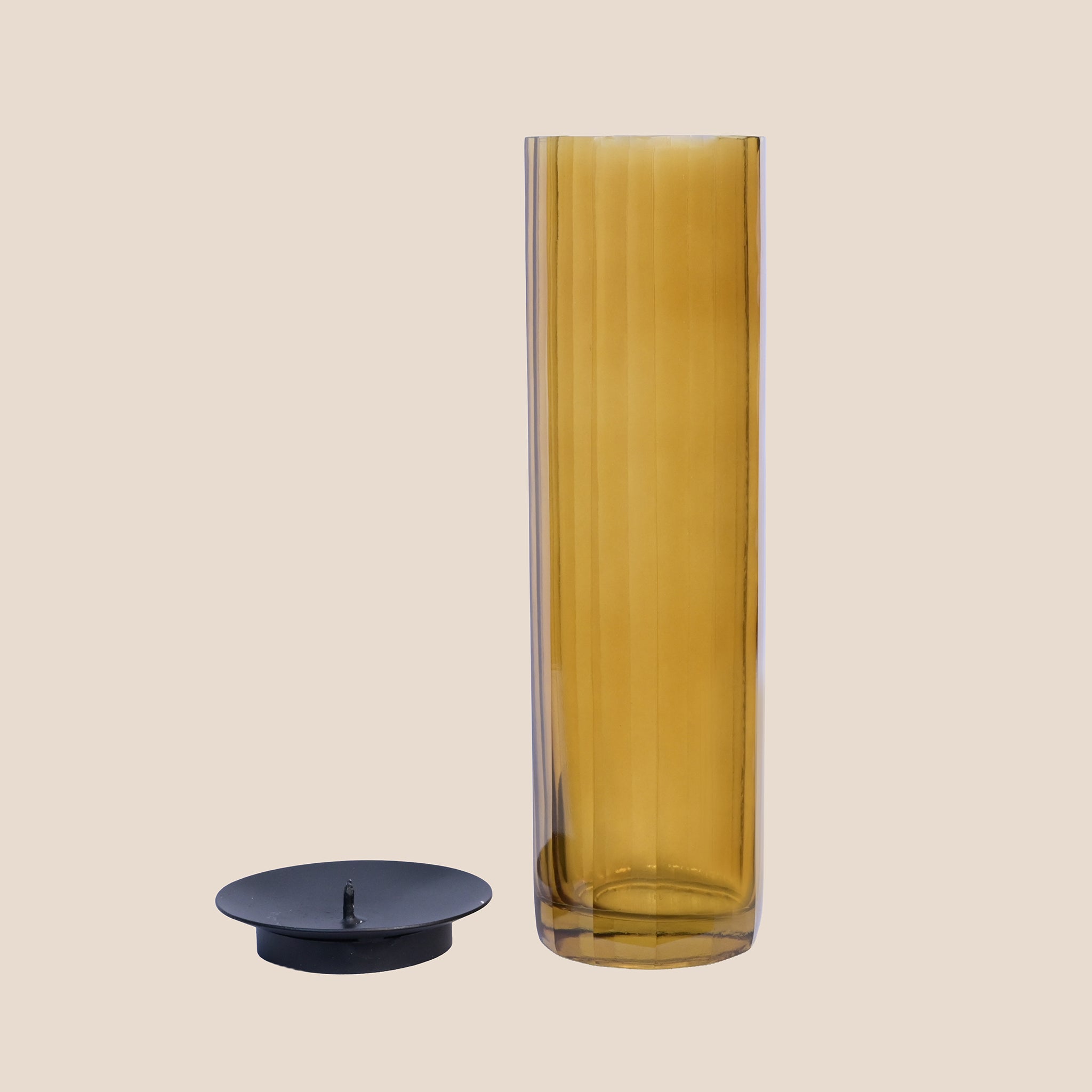 Fluted Prism candle Stand Pair - Amber