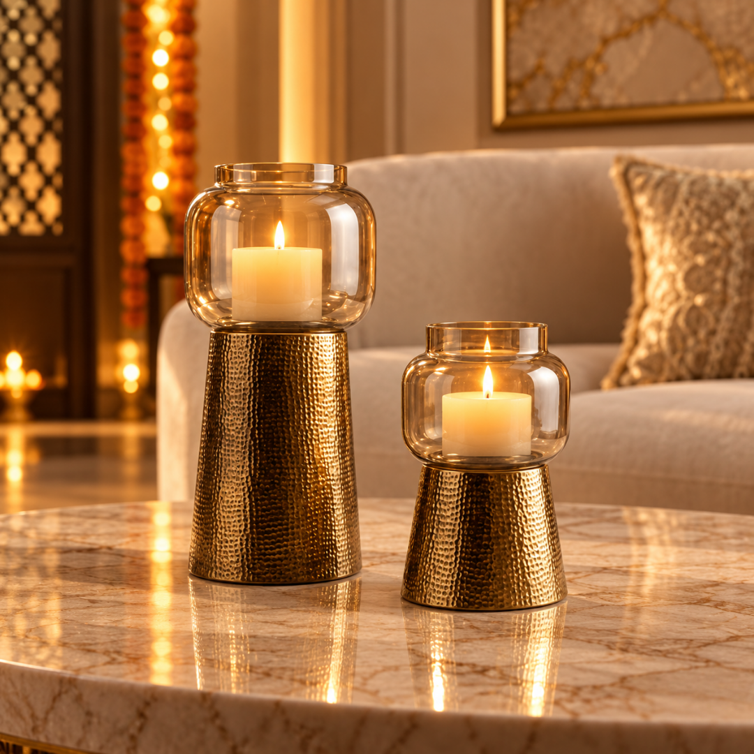 Lustre Glow Candle Stand Pair - Gold
