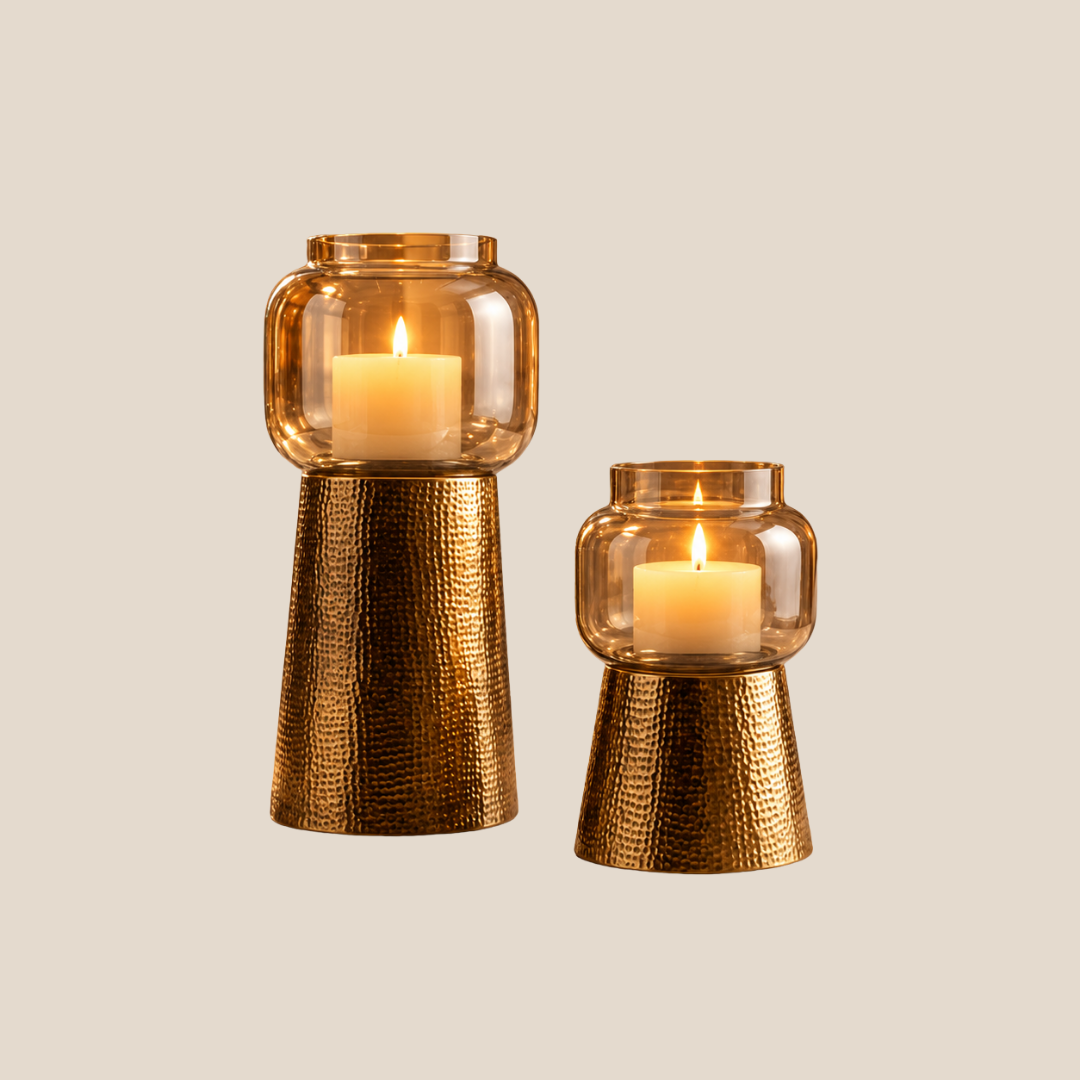 Lustre Glow Candle Stand Pair - Gold