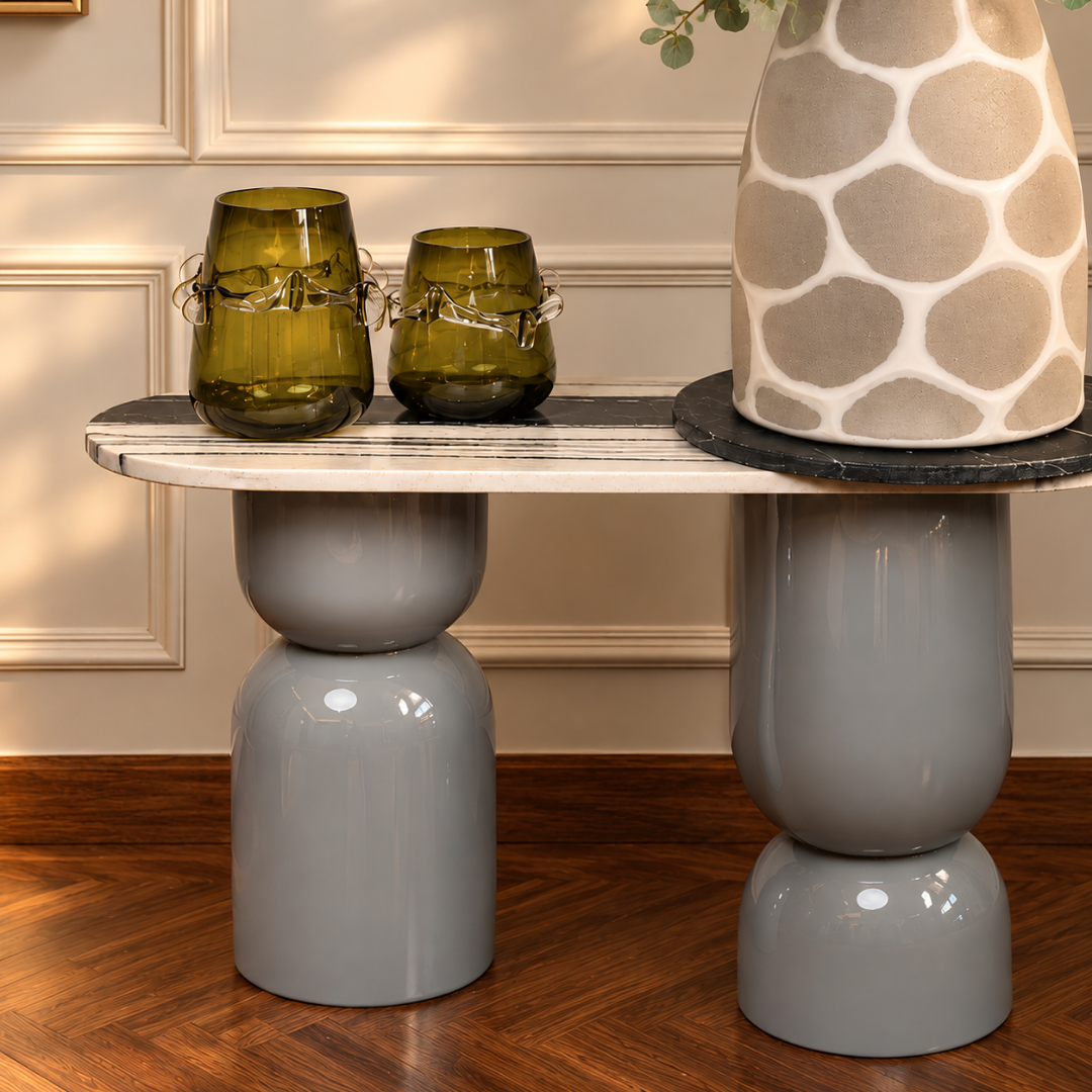 Crested Olive Glass Vase & Votive