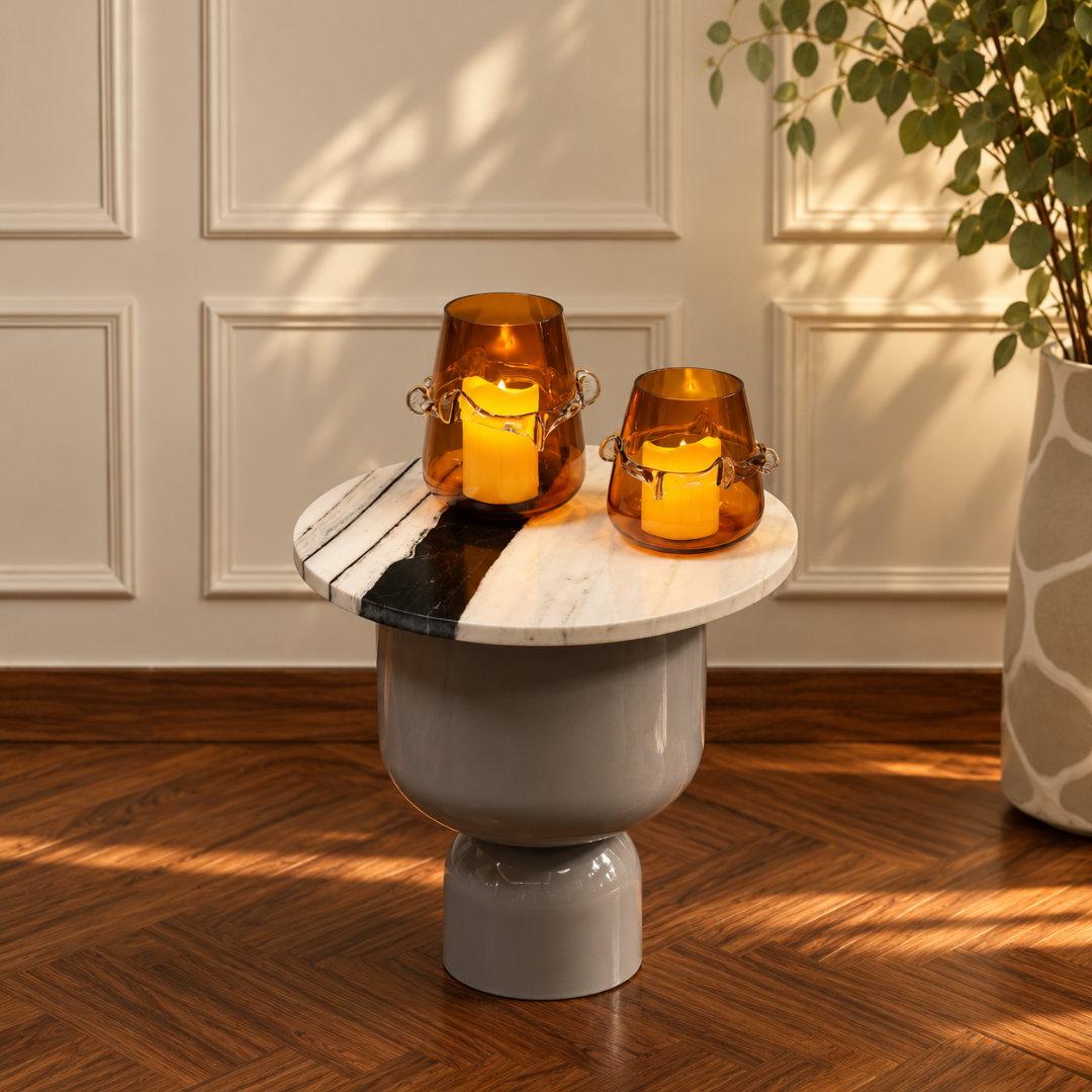 Crested Amber Glass Vase & Votive