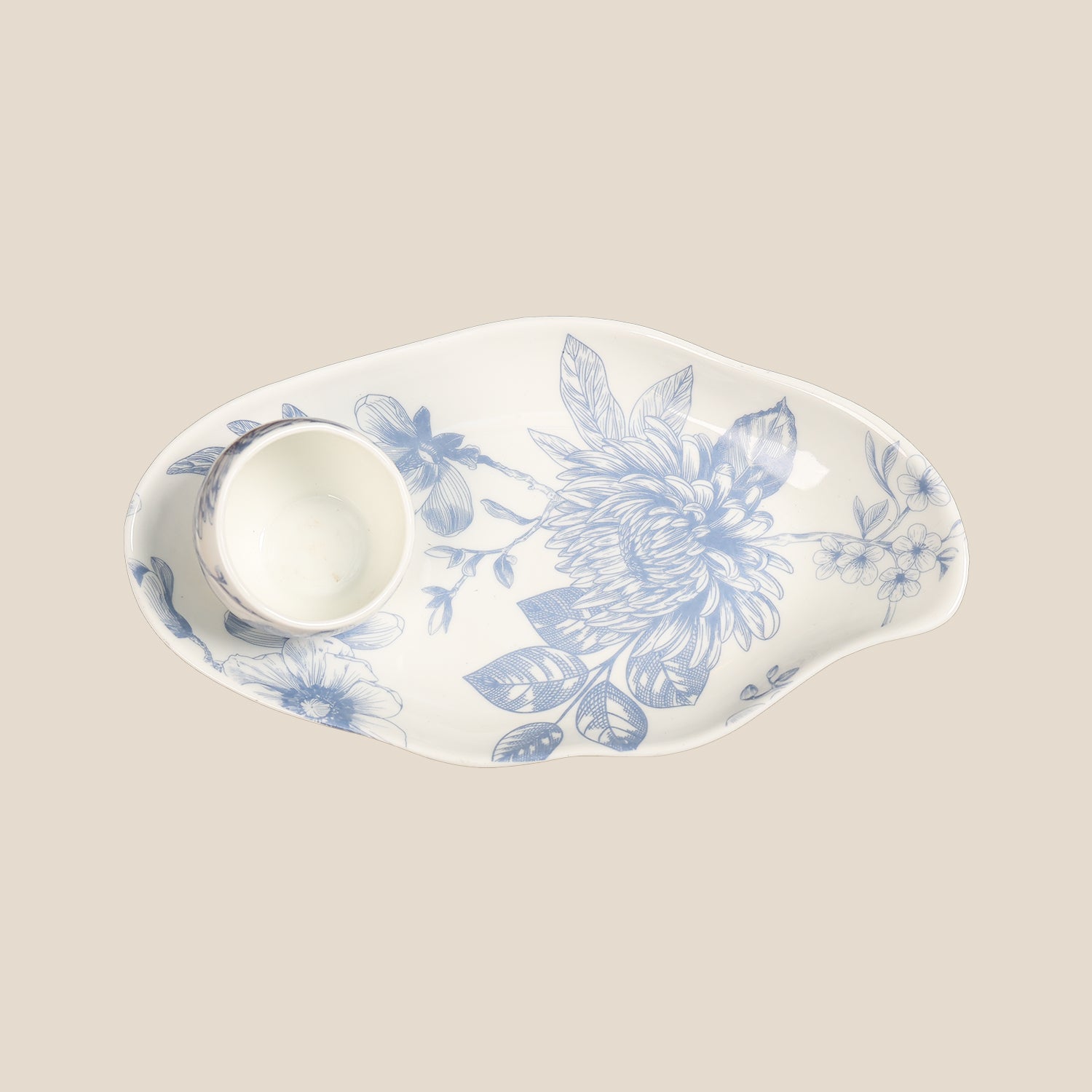 Seren Bone China Snack Platter with Dip Bowl