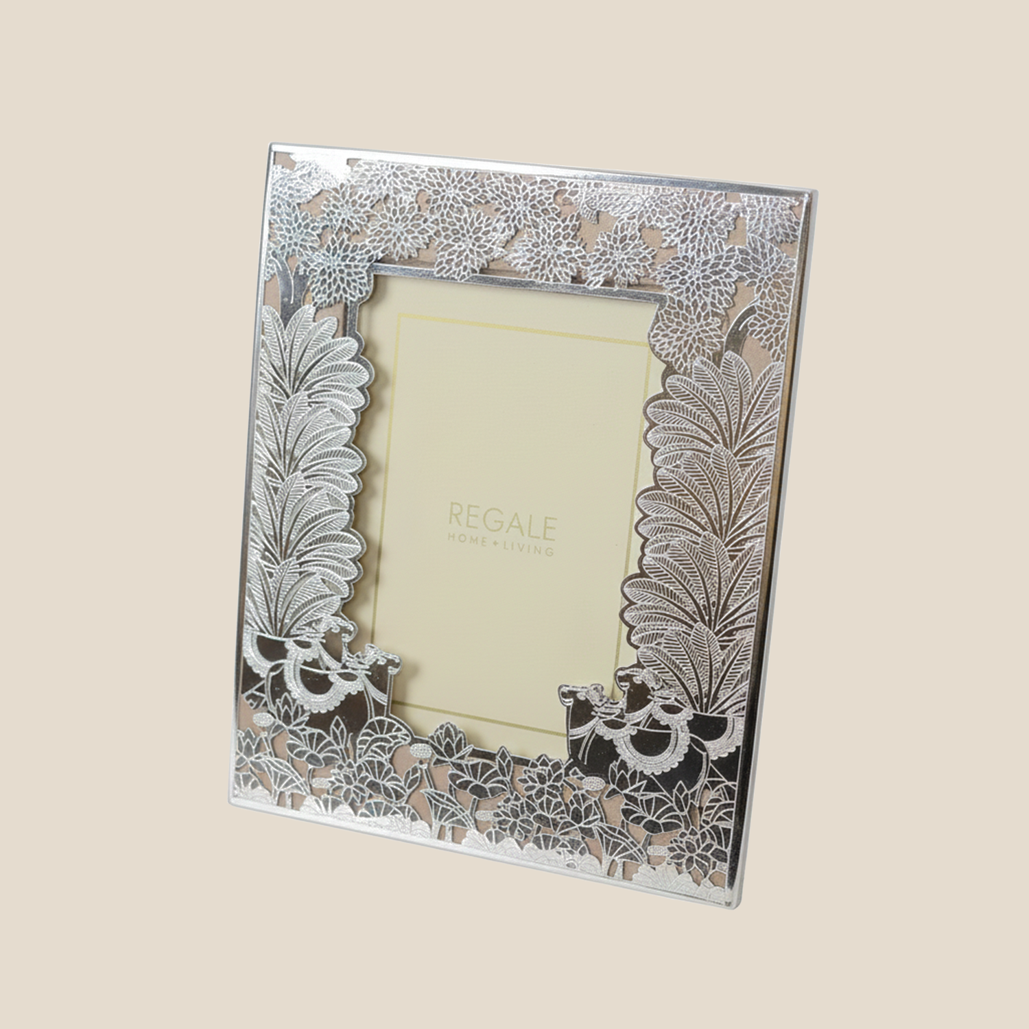 Silver-Plated Nandi Bull Brass Frame - Beige