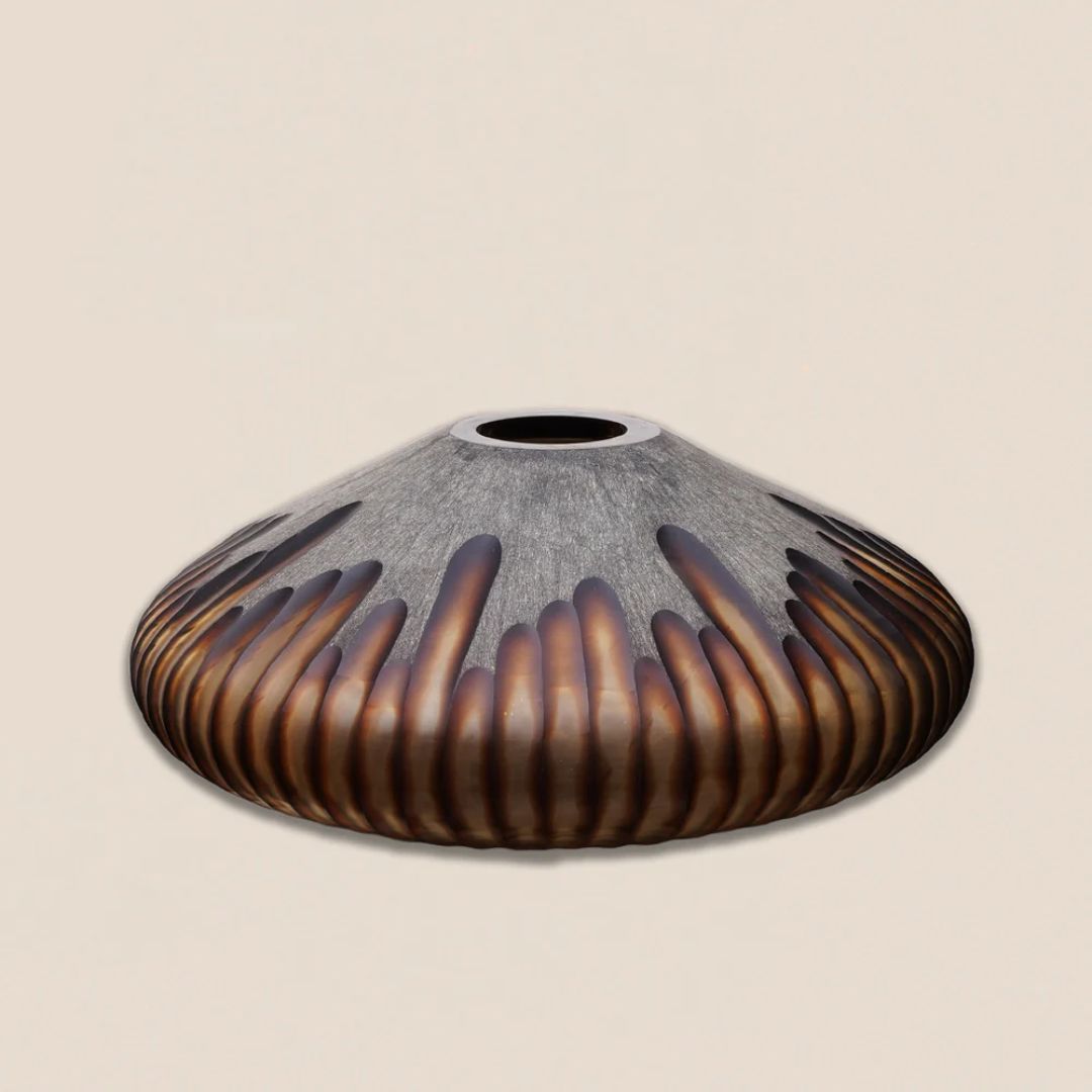 Hand-Cut Amber Glass Art Vase