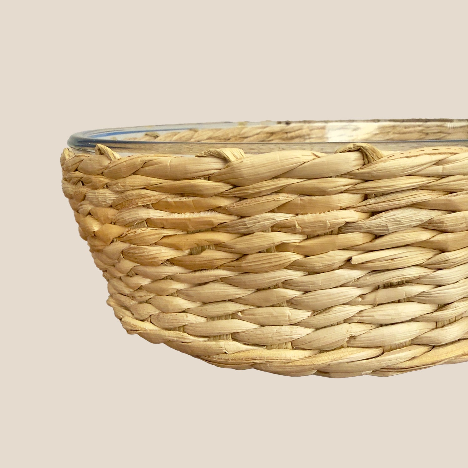 Borosilicate Glass & Cane Oval Dish Large