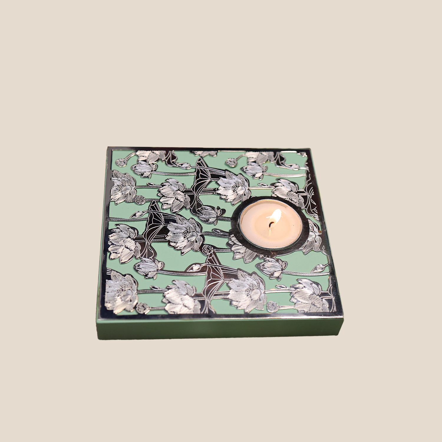 Lotus Bloom Tealight Holder - Green