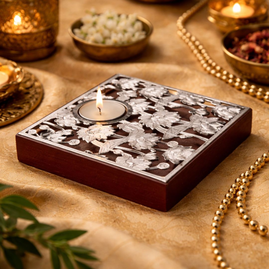 Lotus Bloom Tealight Holder - Maroon