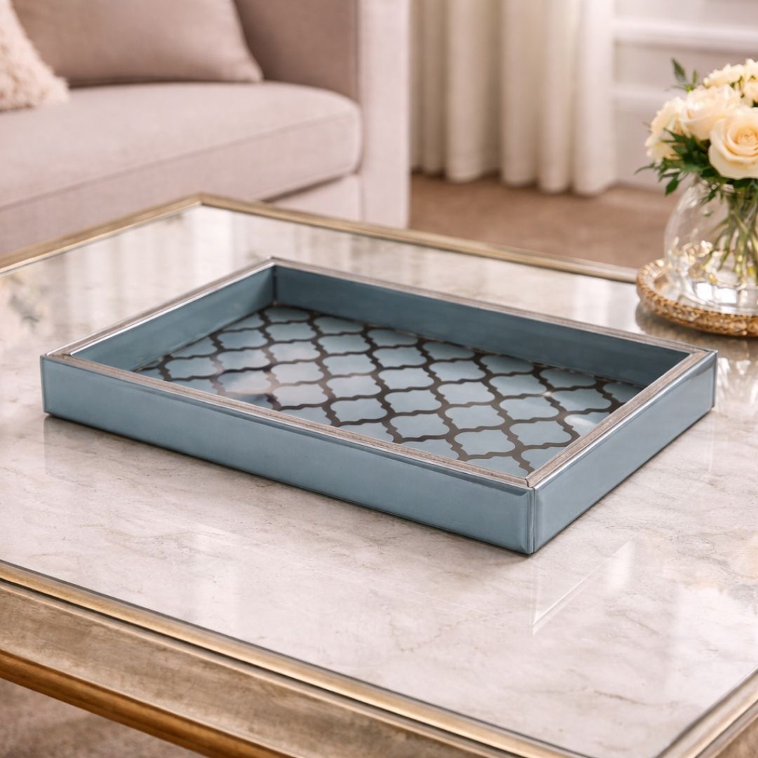 Moroccan Jaali Glass Tray - Large - Grey
