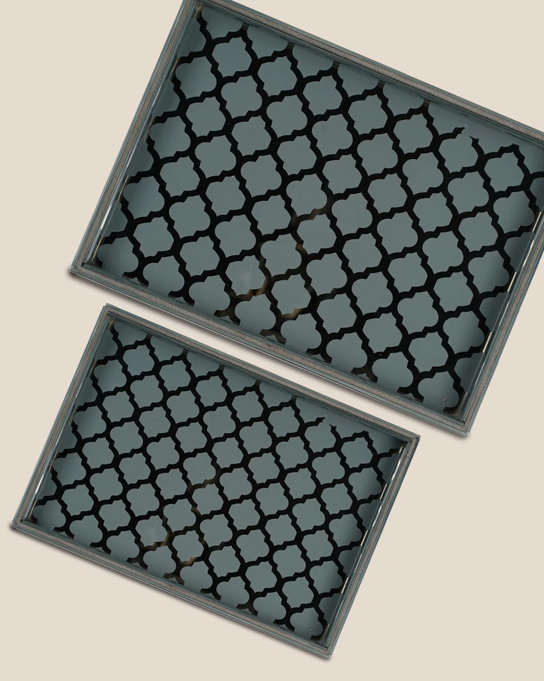 Moroccan Jaali Glass Tray - Large - Grey