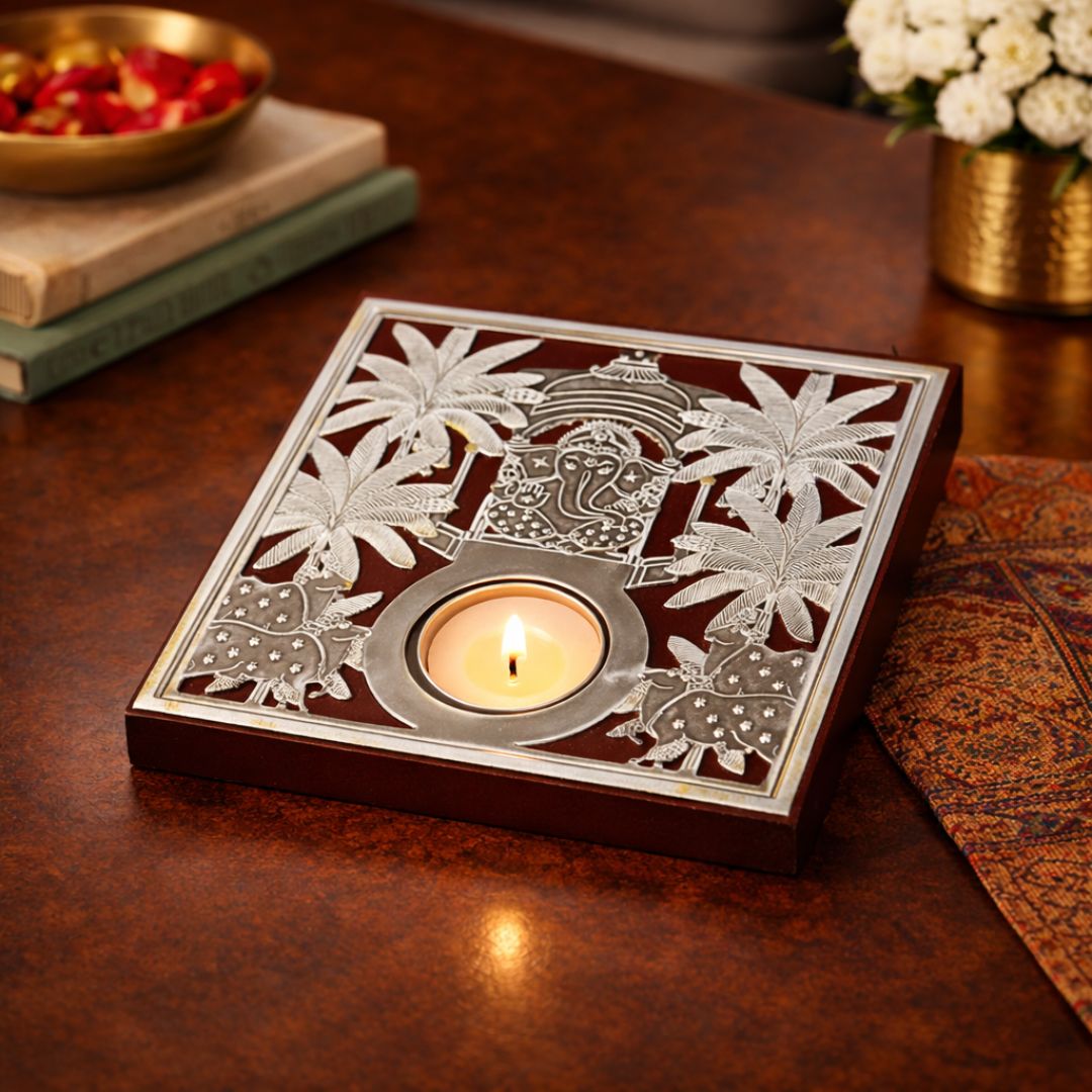 Nandi Ganesh Tealight Holder - Maroon