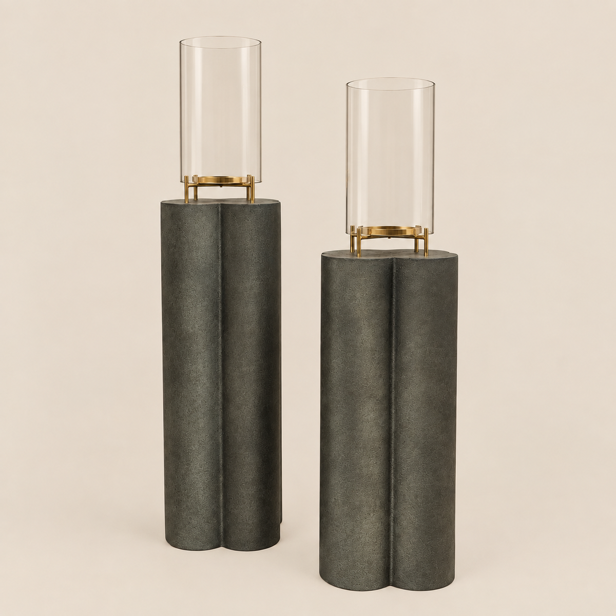 Obsidian Pillar Hurricane Pair – Green Patina