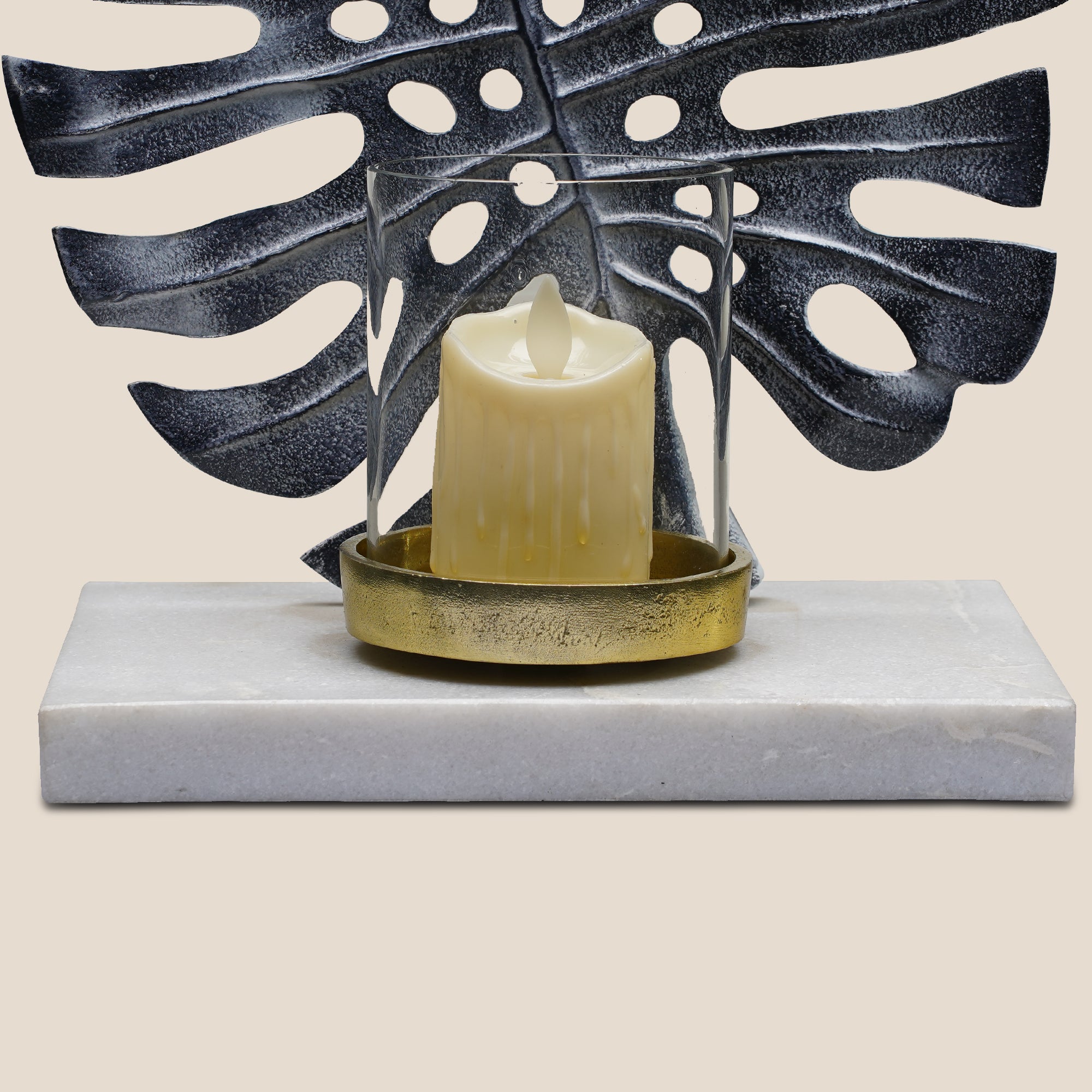 Noir Leaf Elegance Candle Holder