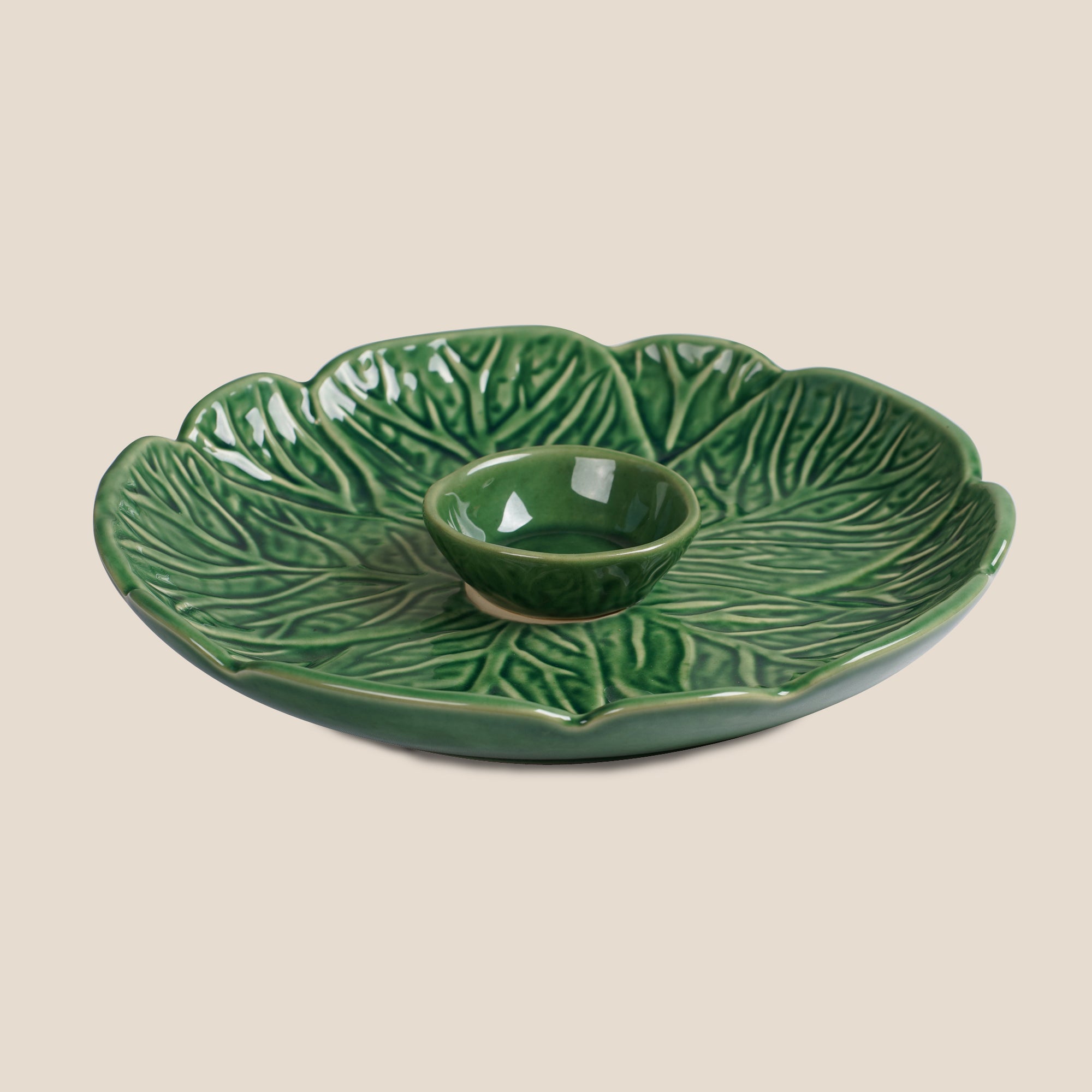 Sage Collection: Leaf Platter with Dip Bowl