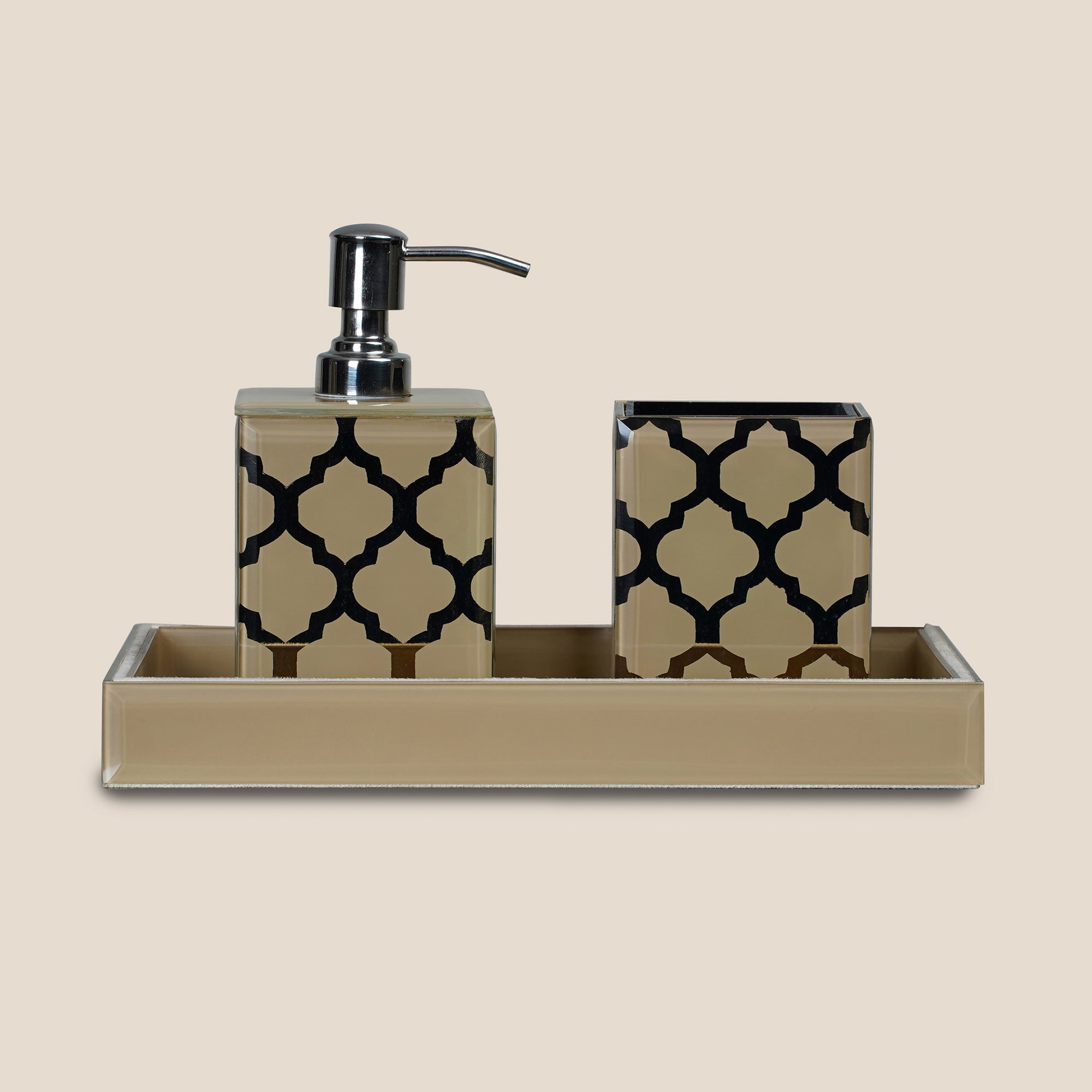 Moroccan Jaali Glass Soap Dispenser - Beige