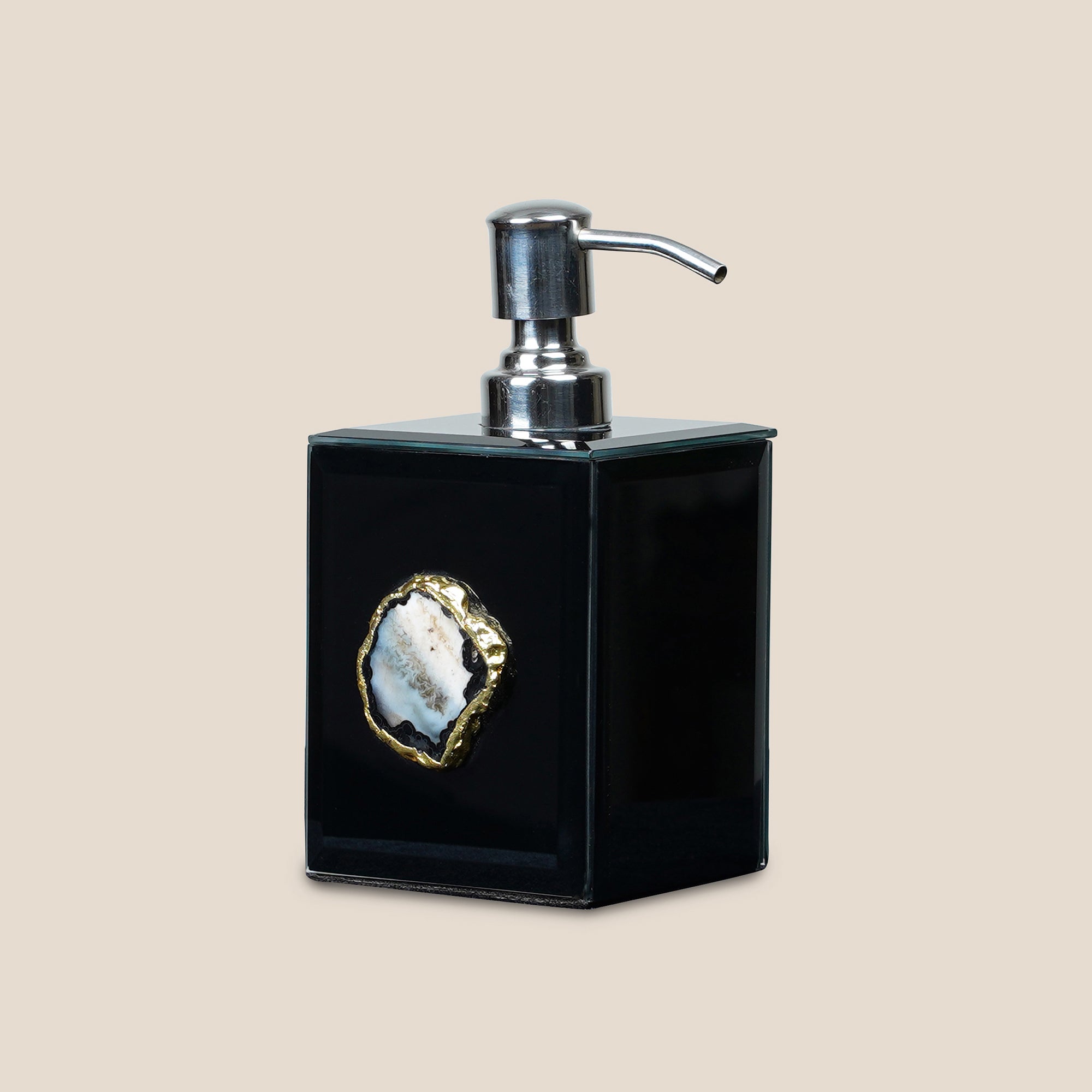 Black Glass Tumbler & Dispenser with Agate Accent