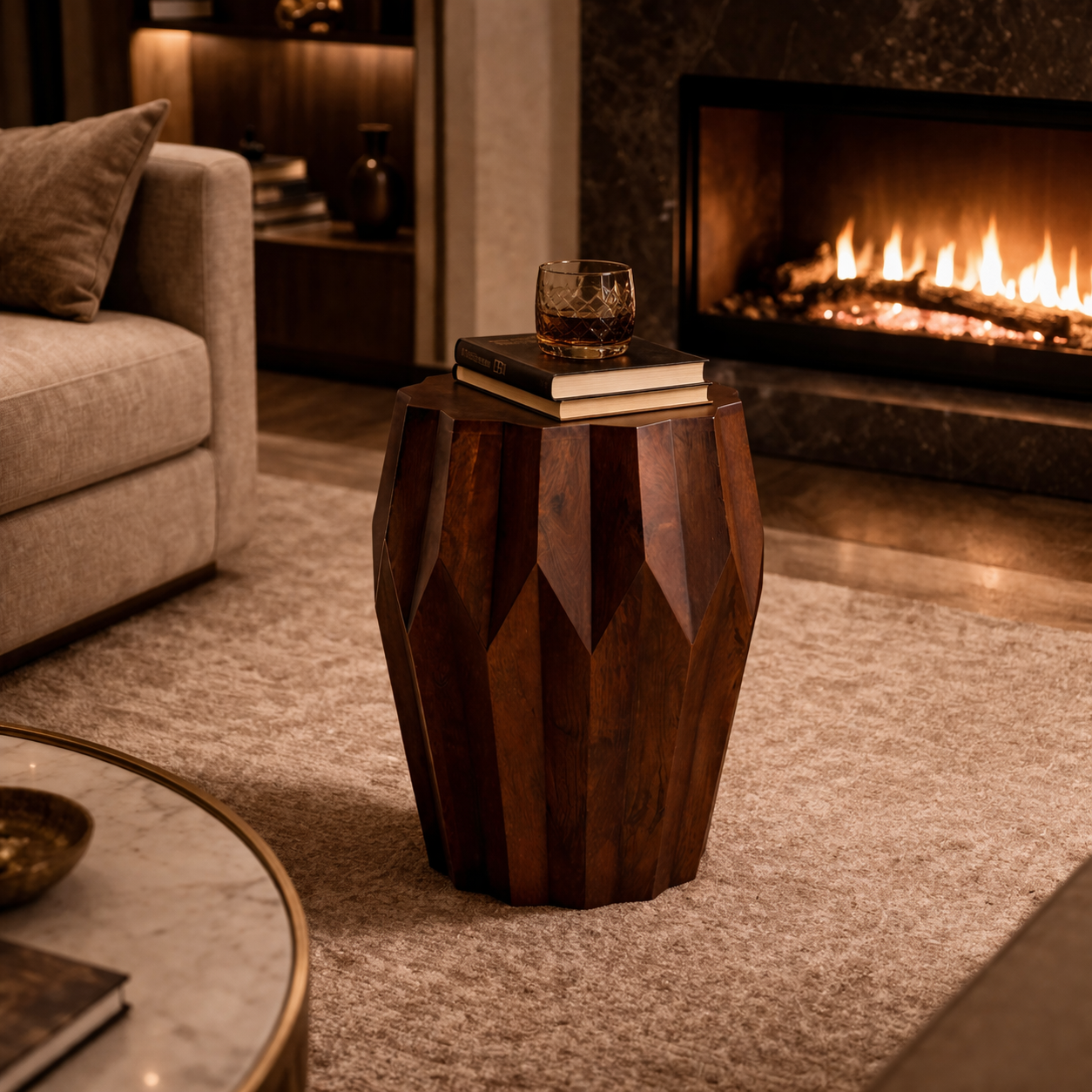 Nia Walnut Facet Table