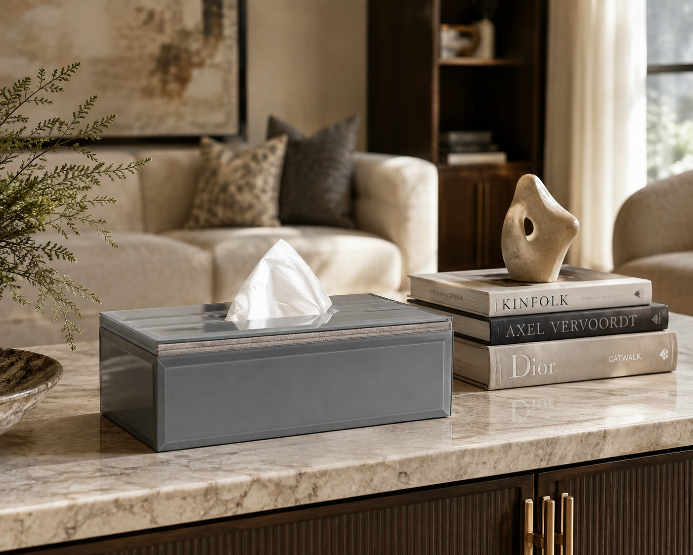 Grey Glass Tissue Box
