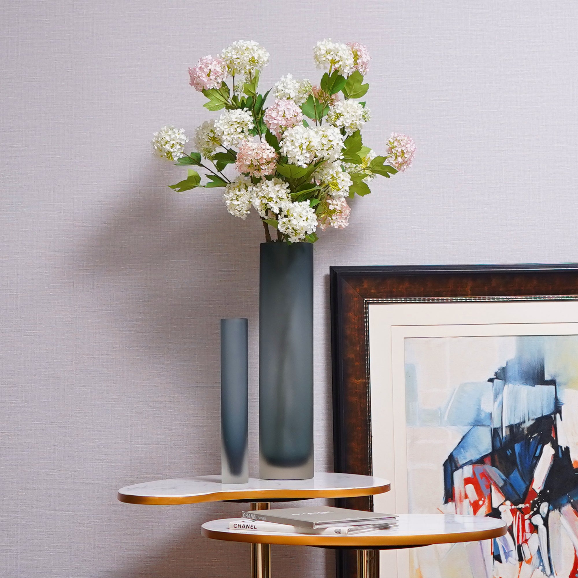 Frosted Blue Glass Cylinder Vase - Large