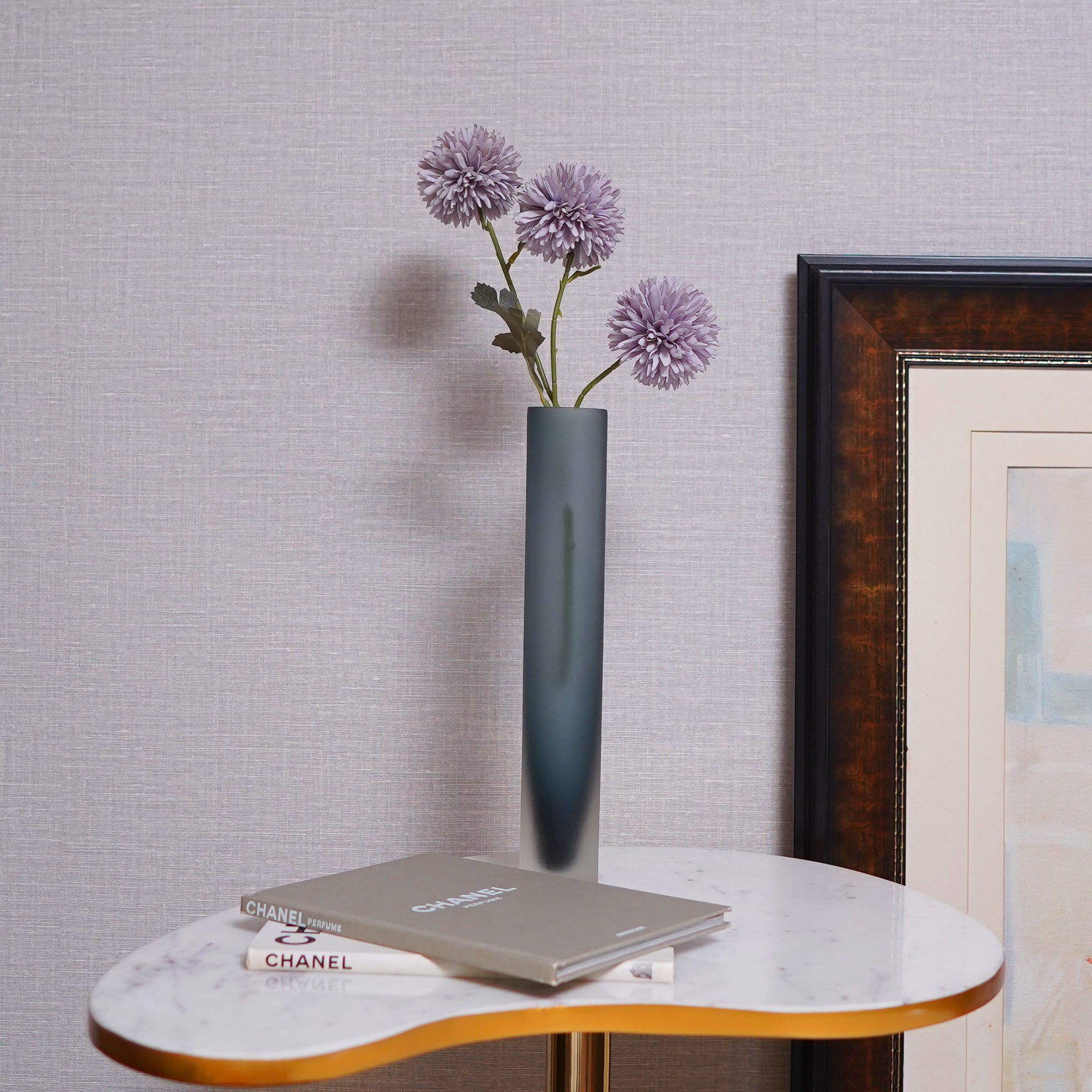 Frosted Blue Glass Cylinder Vase - Small