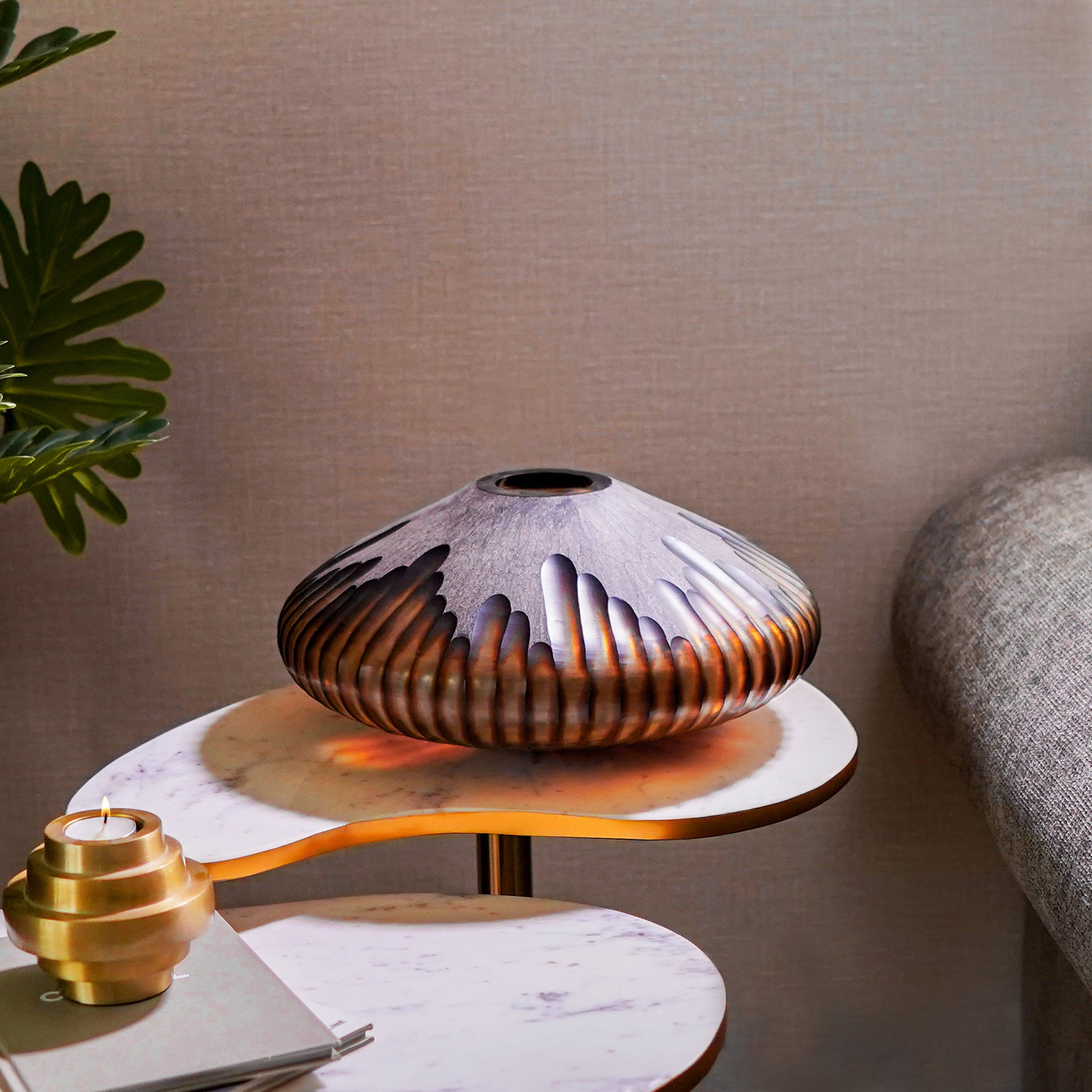 Hand-Cut Amber Glass Art Vase