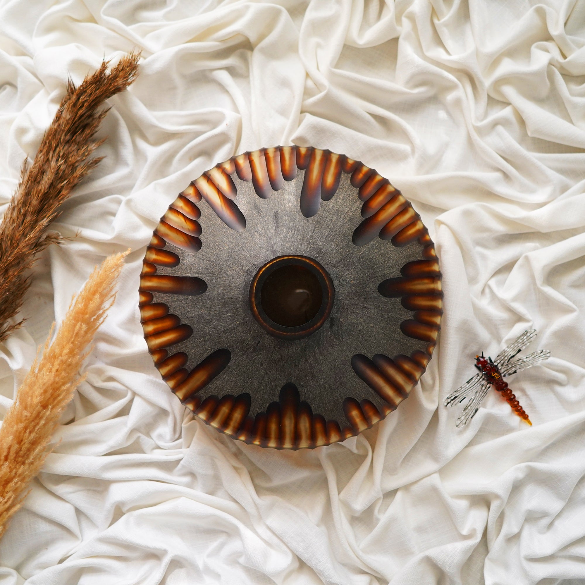 Hand-Cut Amber Glass Art Vase