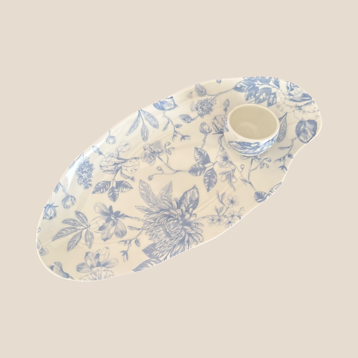 Serene Bone China Snack Platter with Dip Bowl - LARGE