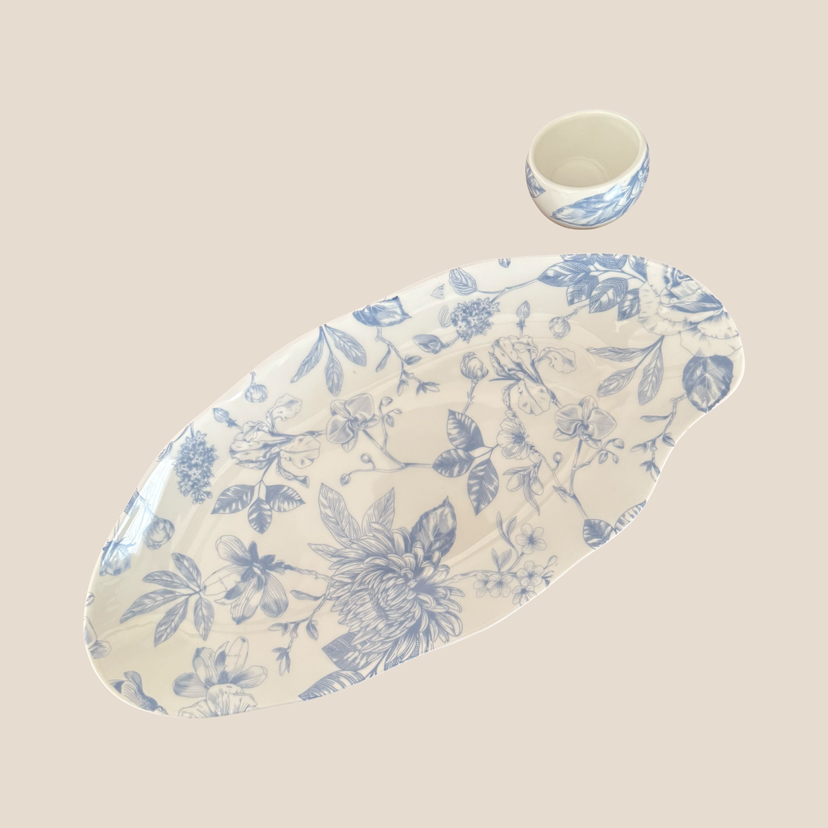 Serene Bone China Snack Platter with Dip Bowl - LARGE