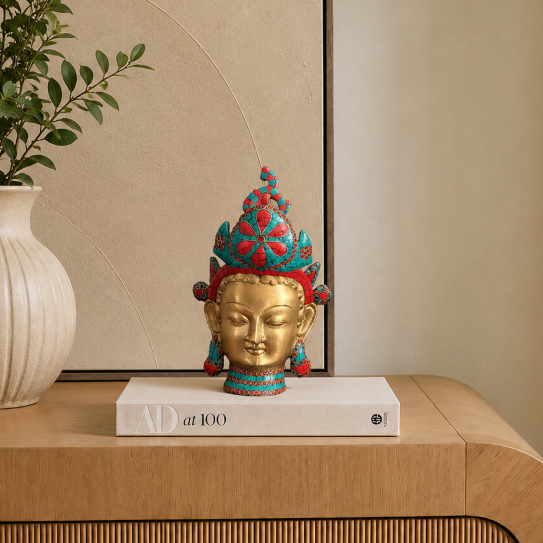 Tara Devi Brass Bust with Stonework