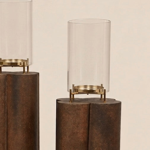 Obsidian Pillar Hurricane Pair – Brown Patina