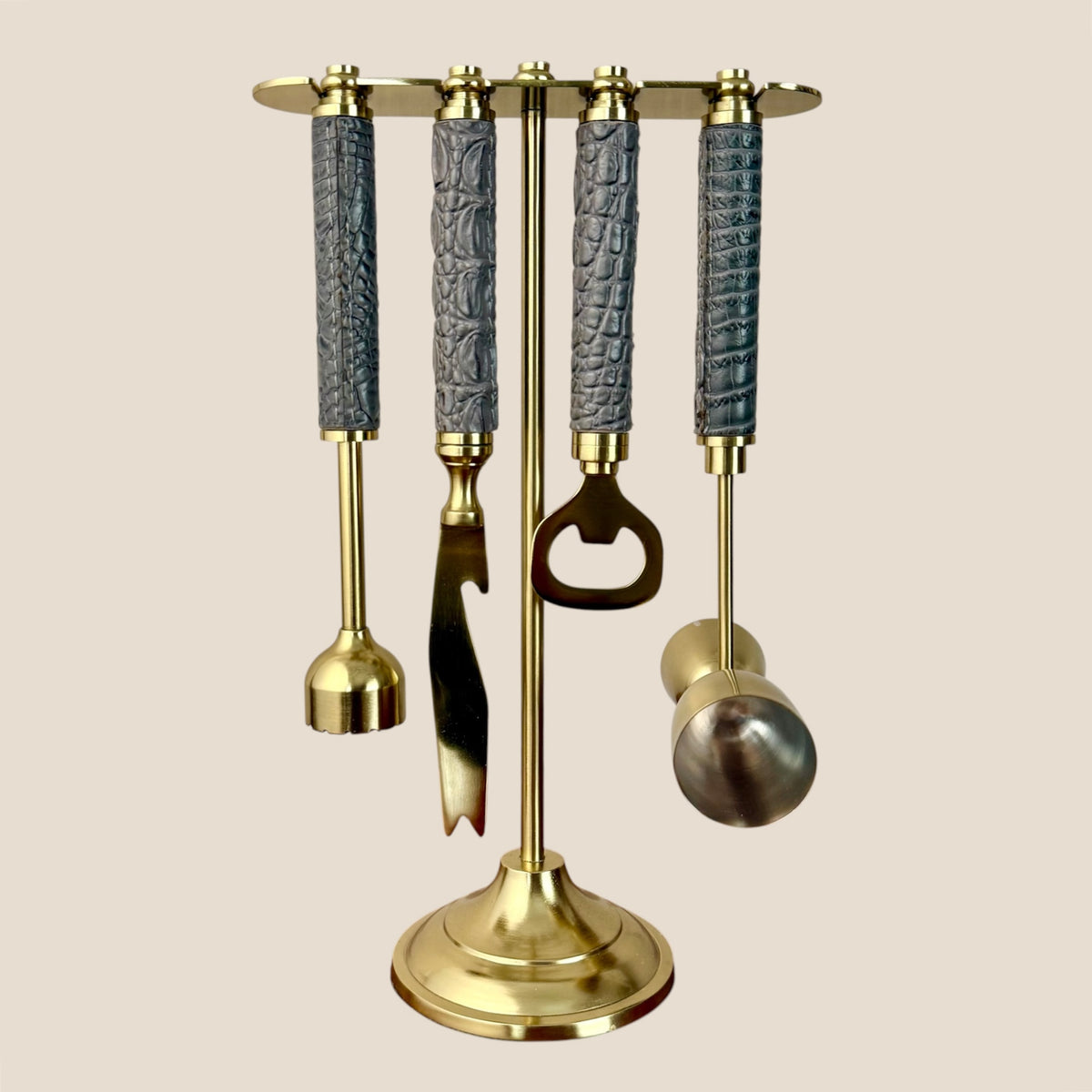 Croco Leather Bar Tools on Stand - Grey