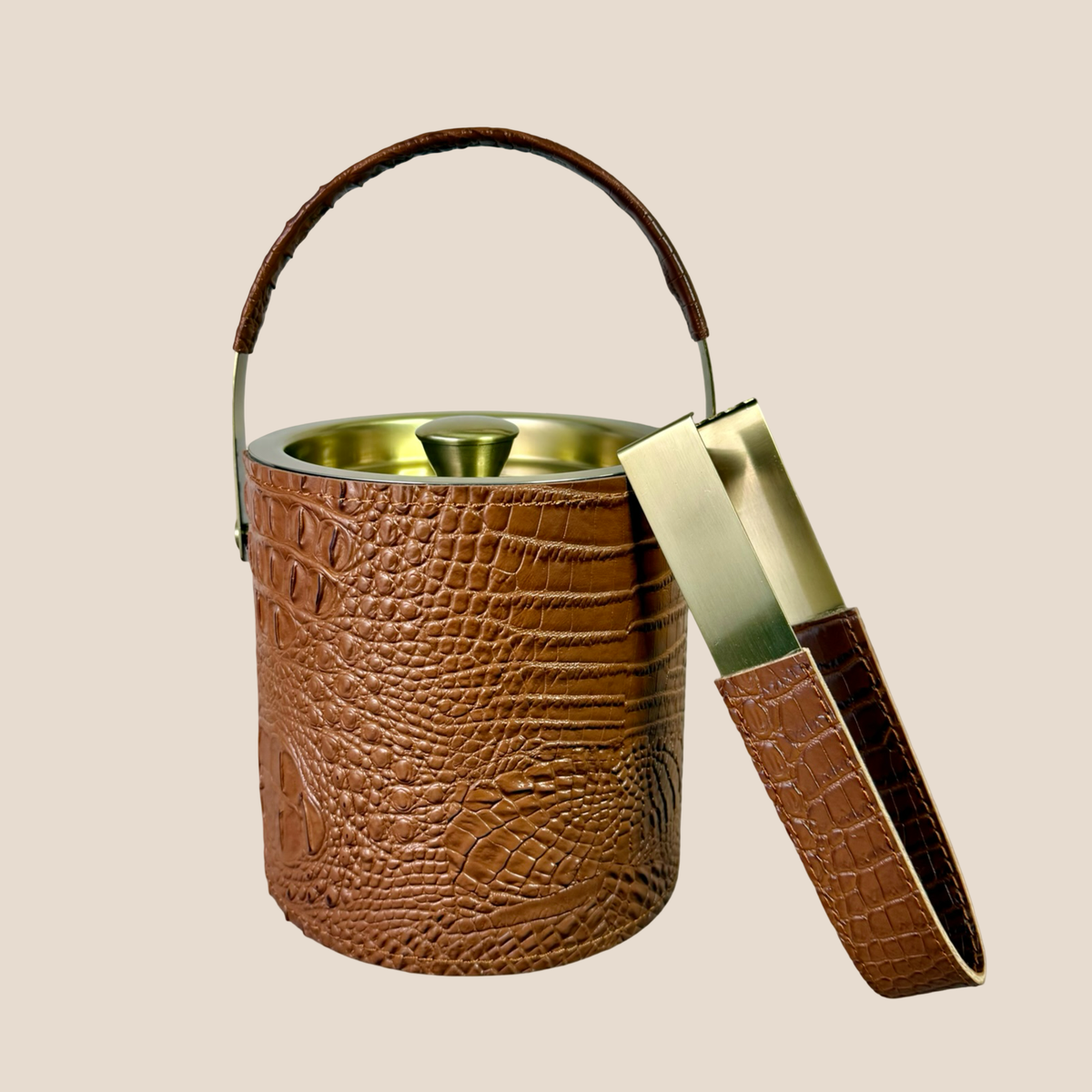 Ice Bucket with Tongs - Tan