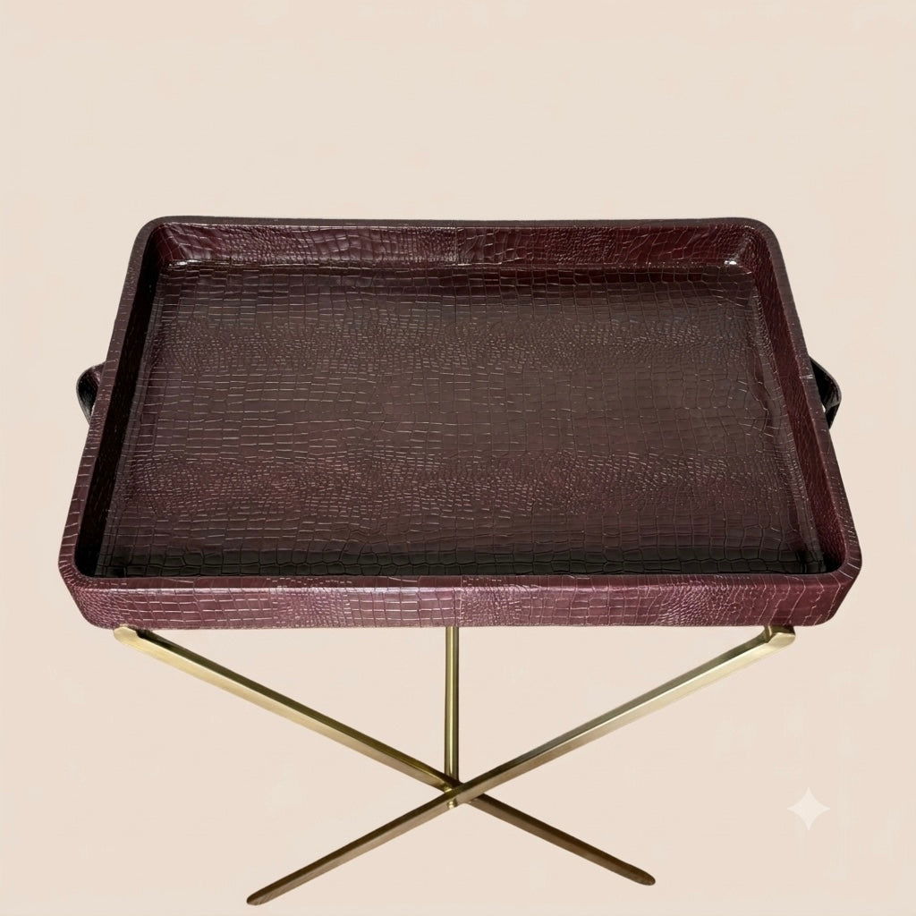 Croco Leather Butler Table - Maroon