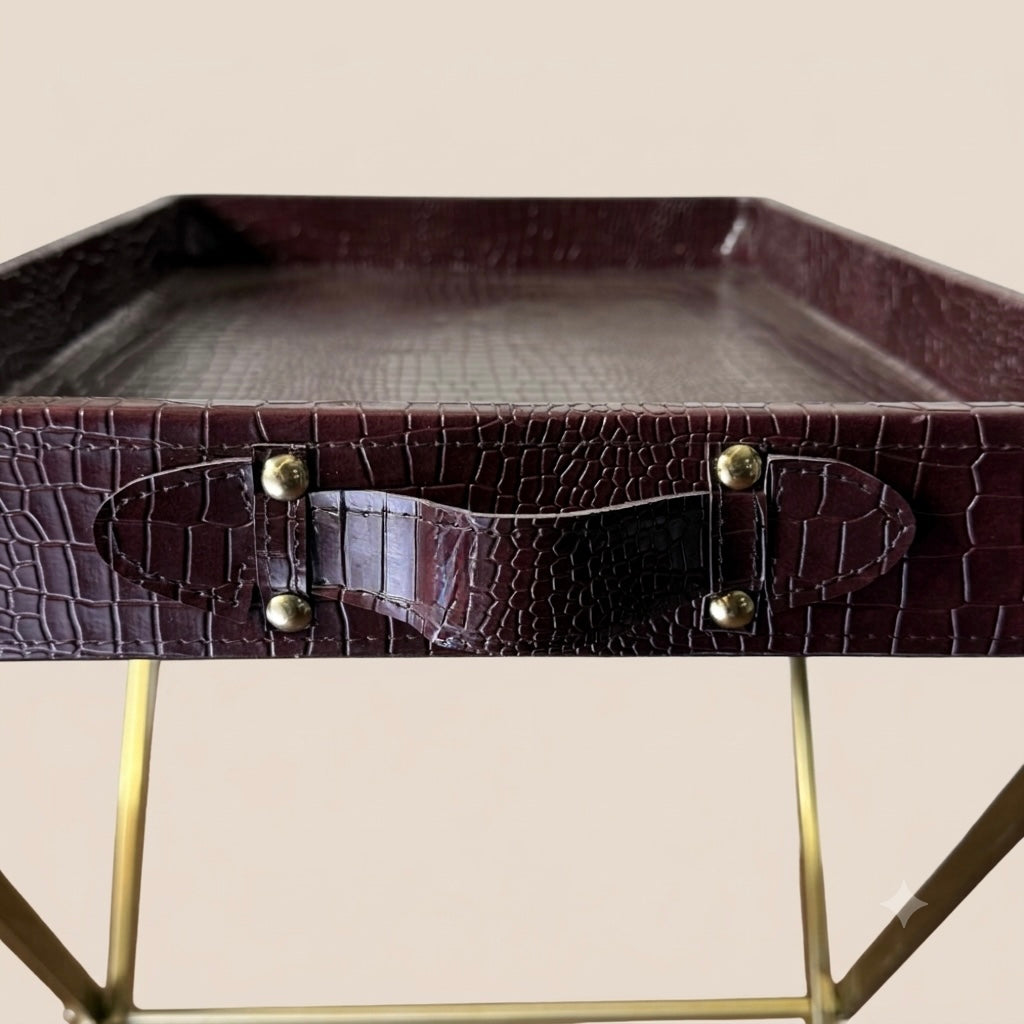 Croco Leather Butler Table - Maroon
