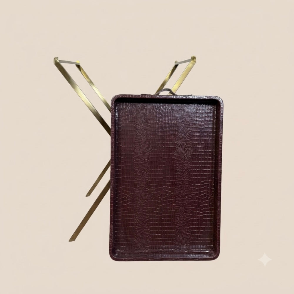 Croco Leather Butler Table - Maroon